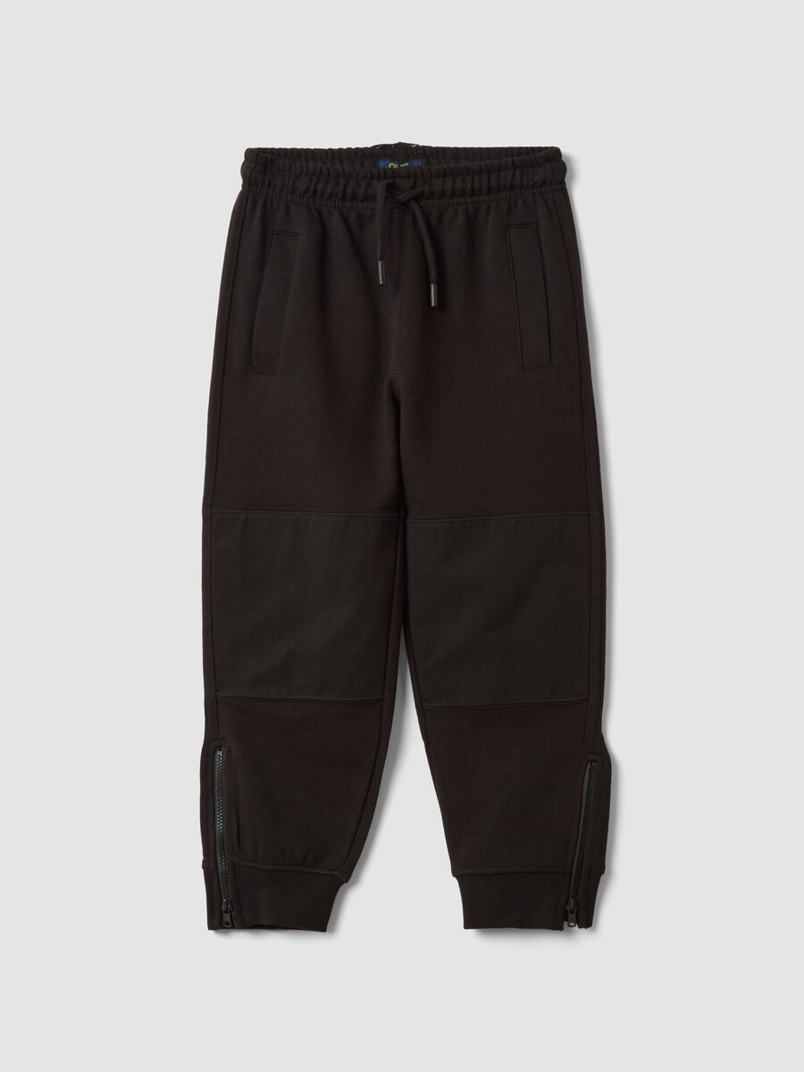 Pantalon jogger noir en coton m&eacute;lang&eacute; avec zips aux chevilles_0