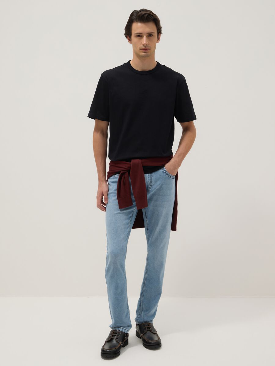 Super skinny light blue cotton blend jeans_0