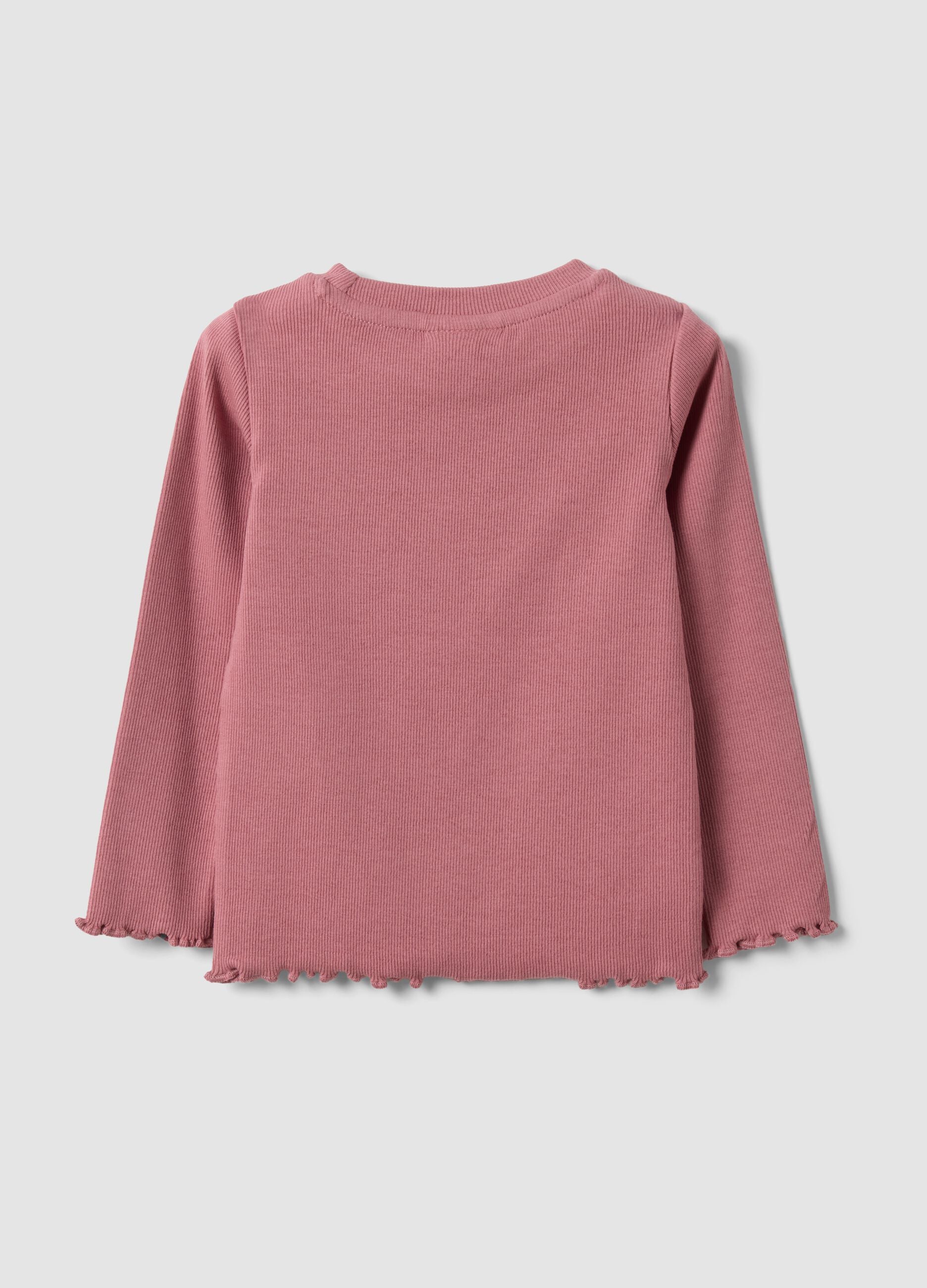 Pink slim-fit ribbed stretch-cotton T-shirt for baby girl