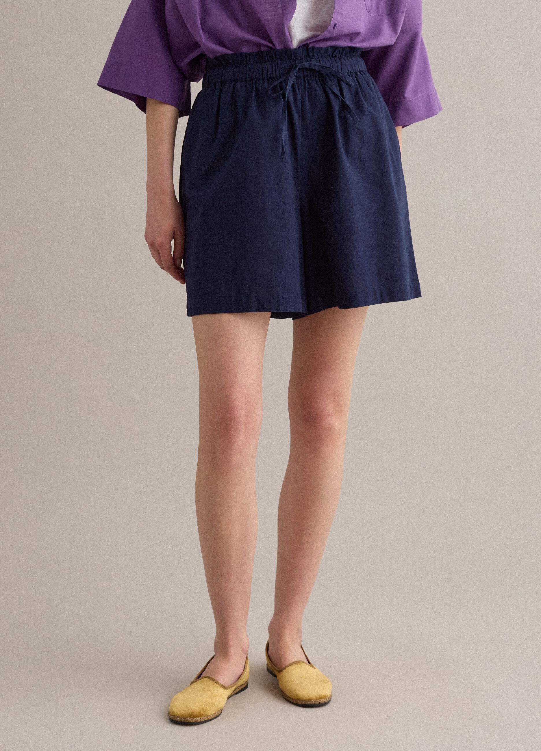 Blue pure cotton regular-fit shorts