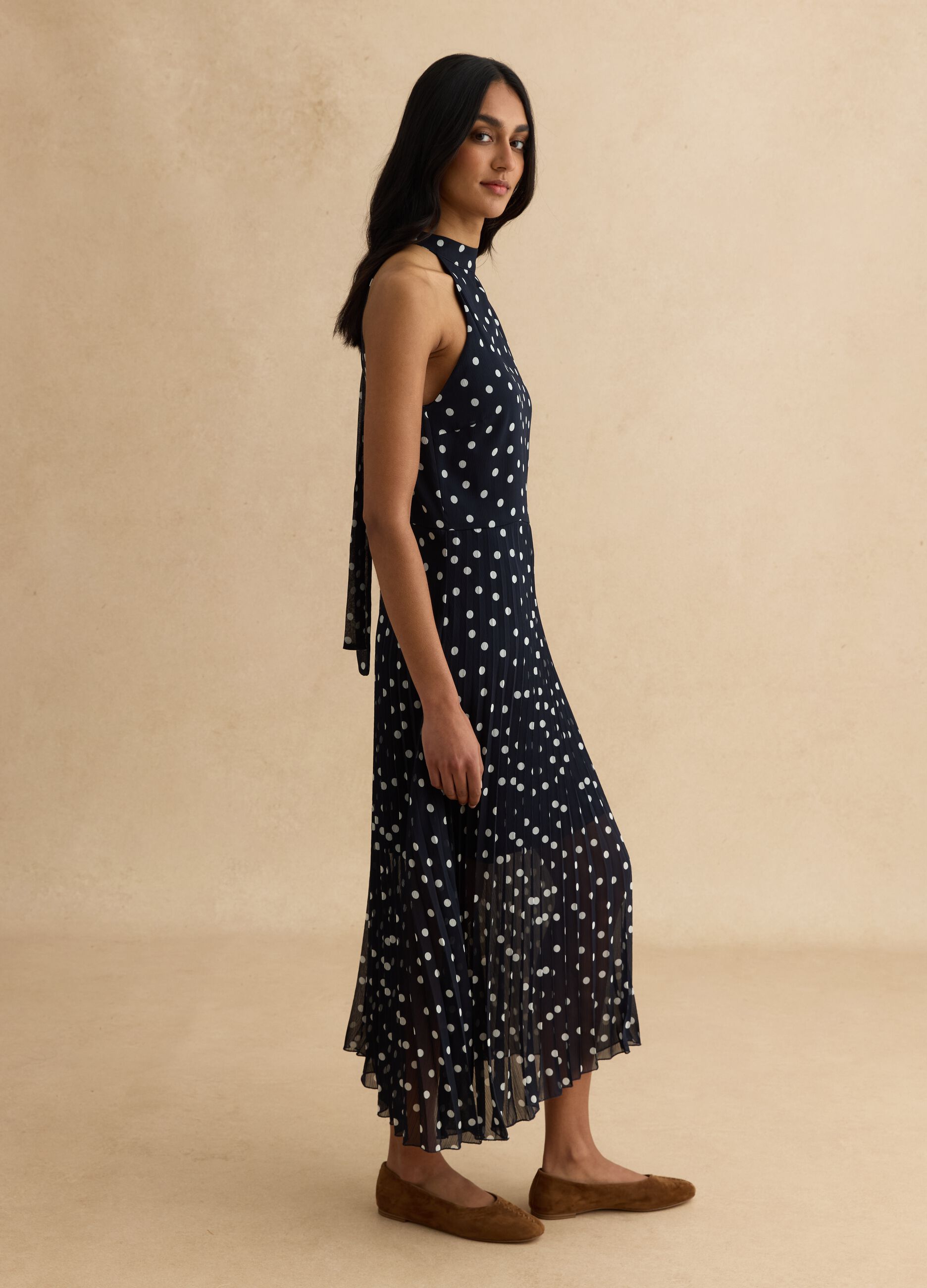 Sleeveless Multicolour Polka Dot Regular Fit Dress