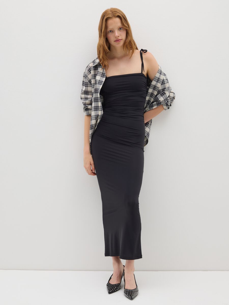 Ruched Black Long Dress_0