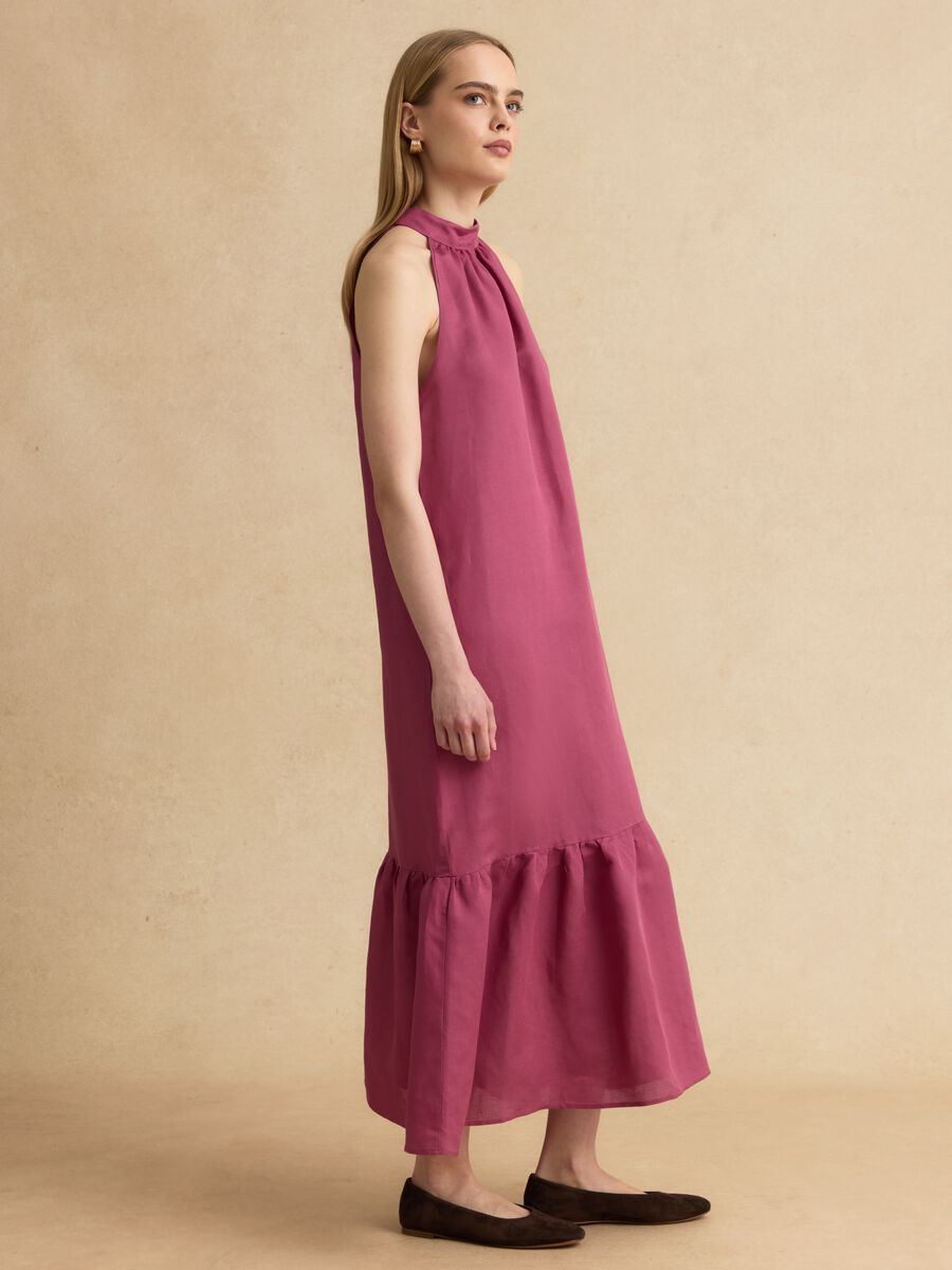 Pink linen-viscose blend halterneck dress, regular fit_2