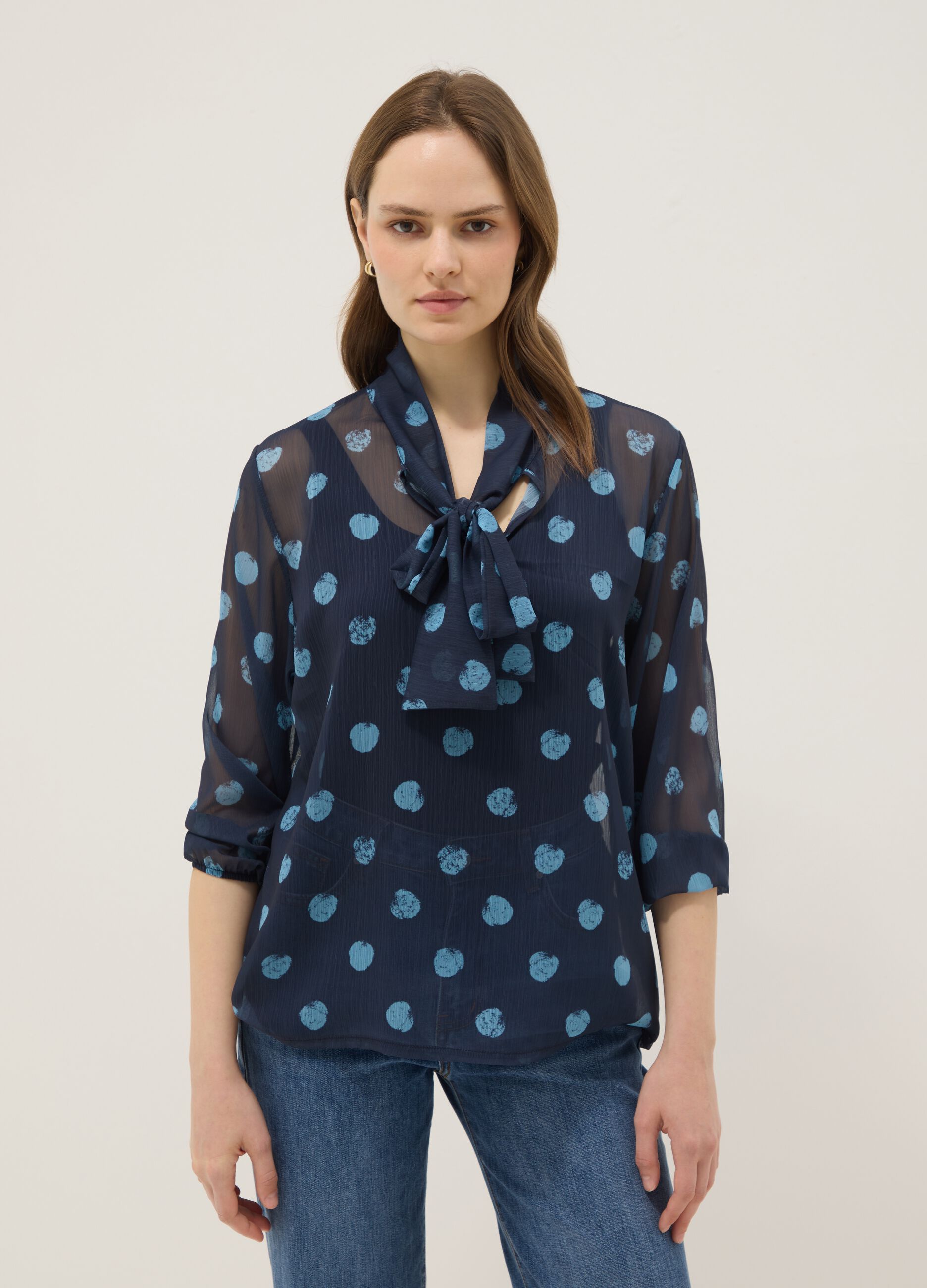 Blusa Multicolor de Manga Comprida com Bolinhas, Regular Fit