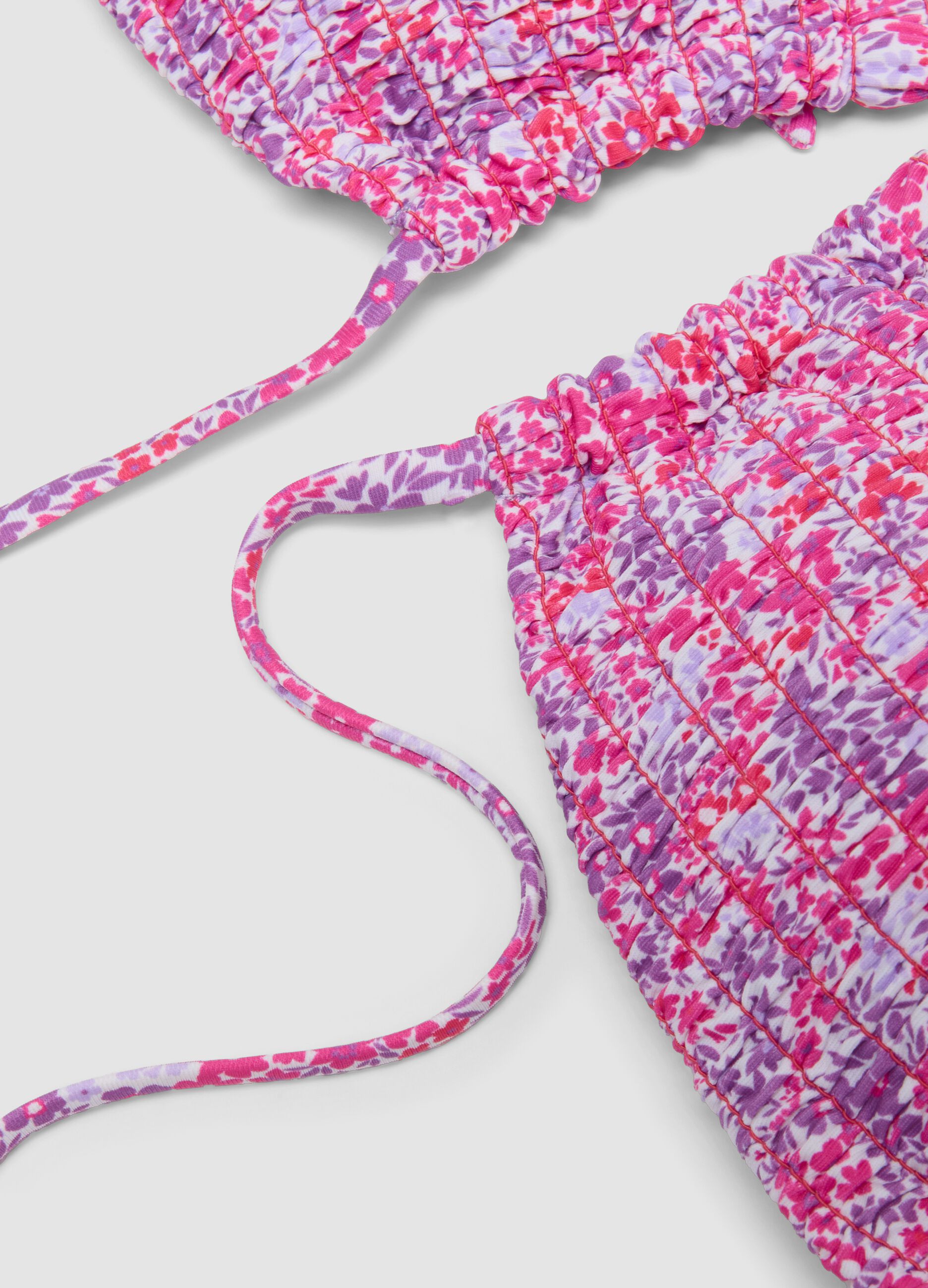 Pink bandeau bikini top in stretch fabric