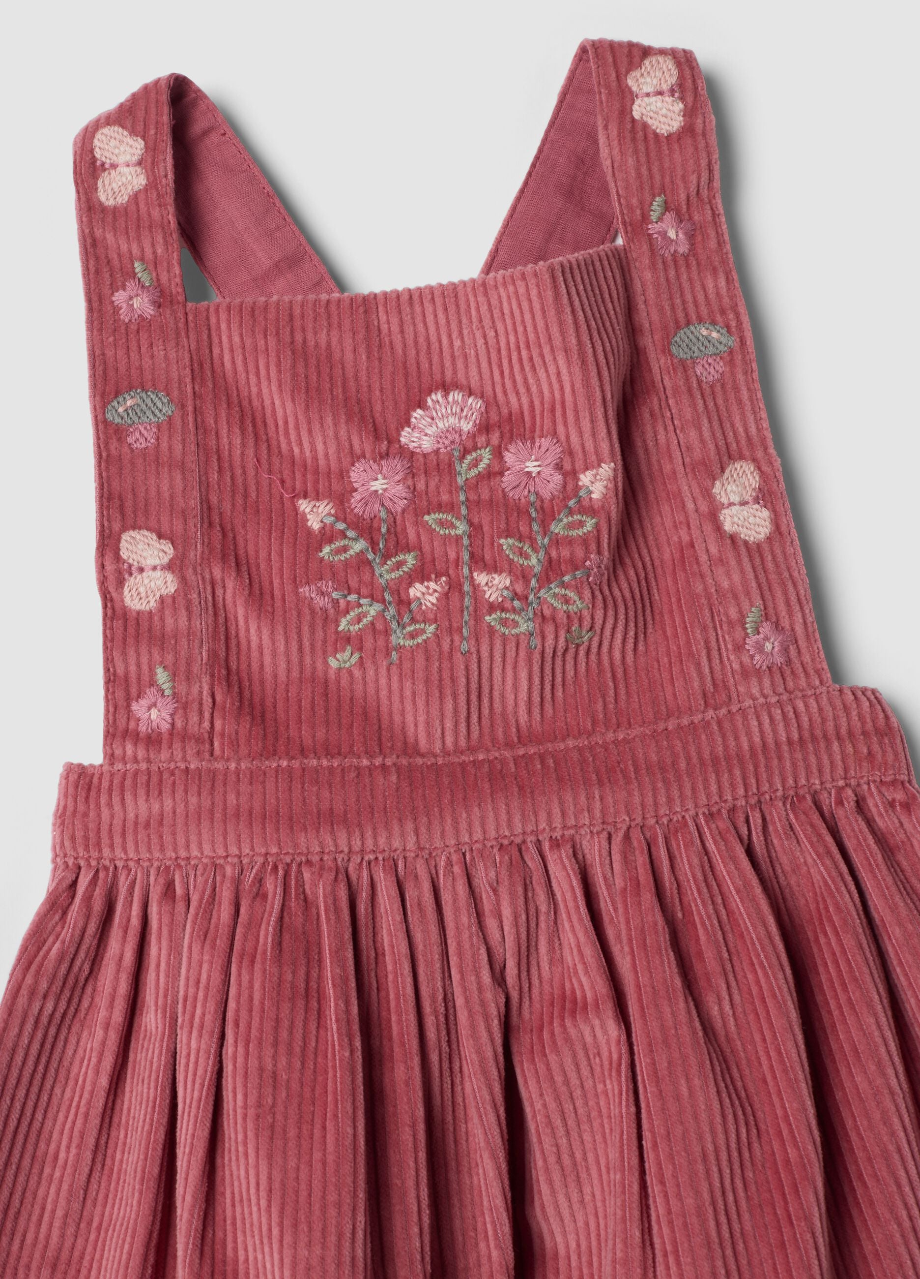 Rosa Kleid aus reiner Baumwolle mit geripptem, eckigem Ausschnitt, Regular Fit
