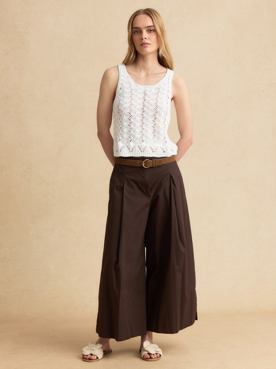 Braune Culotte-Hose aus Stretch-Baumwolle_0
