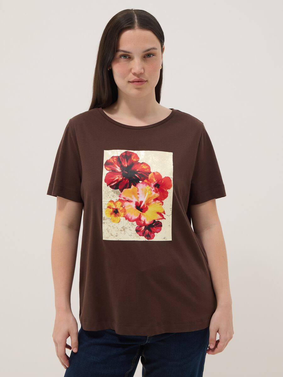 Braunes T-Shirt aus reiner Baumwolle mit Print, Regular Fit_3
