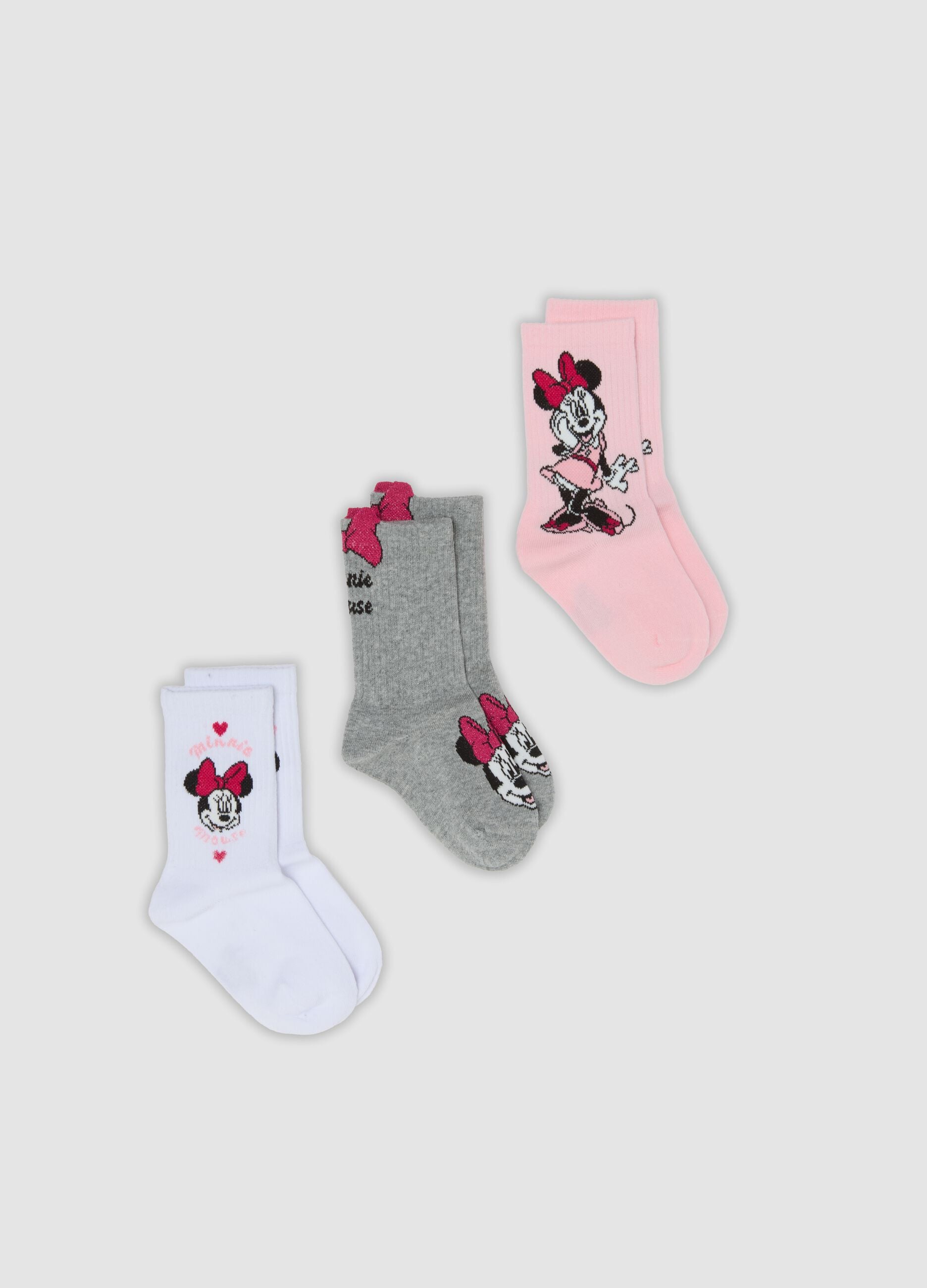 3-pack of Minnie print stretch organic cotton midi socks