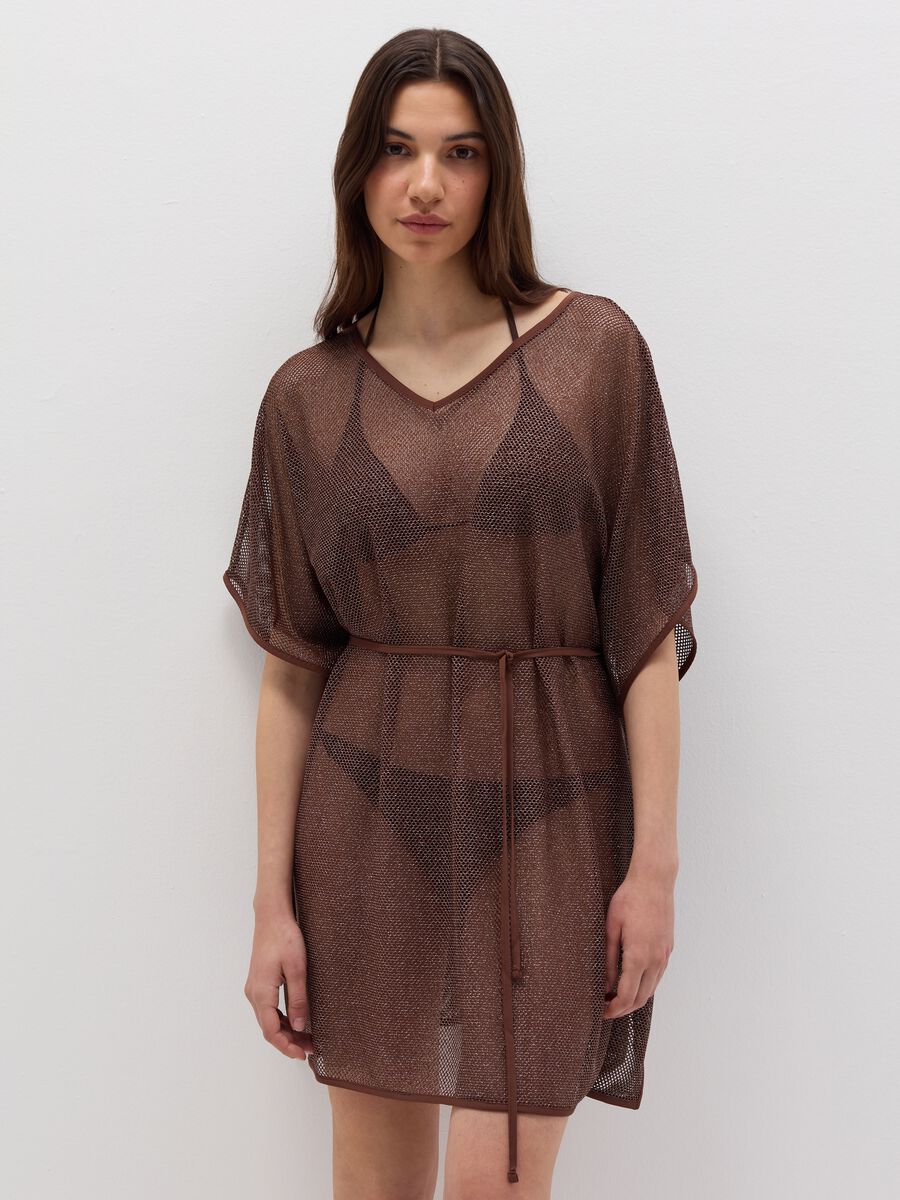 Beach cover-up poncho in lurex mesh_0