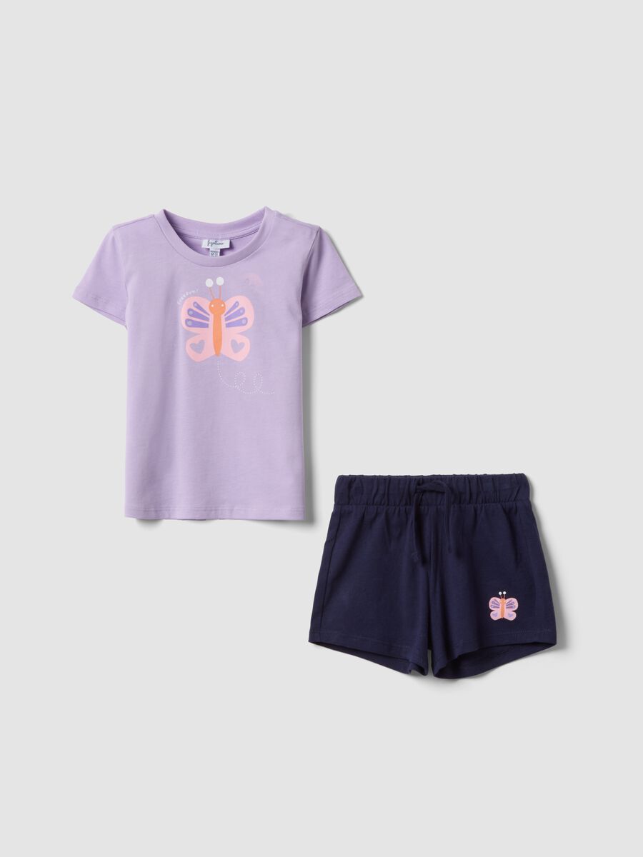 Multicoloured pure cotton t-shirt and shorts set for girls regular fit_0