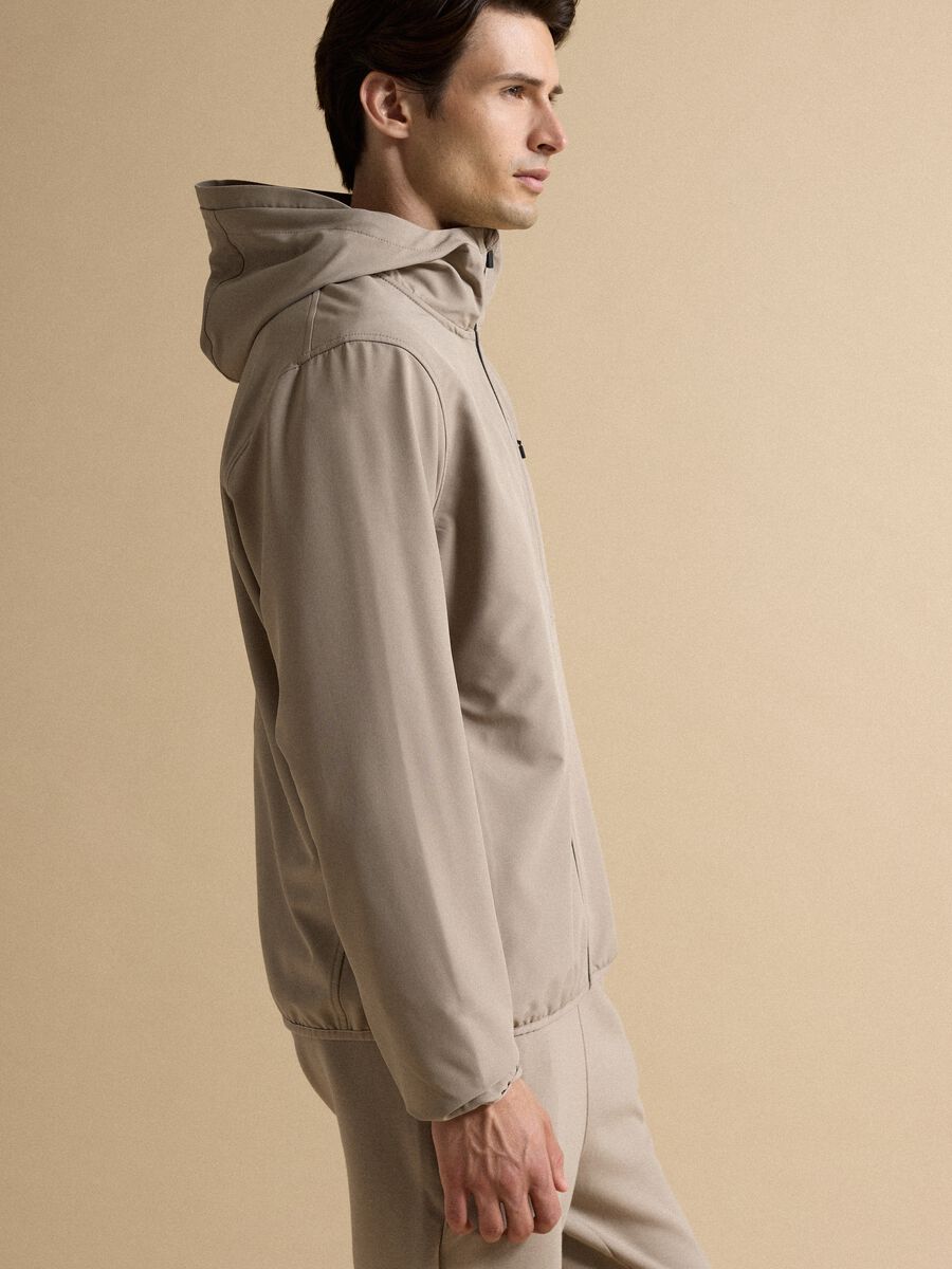Beige hooded jacket in stretch fabric, regular fit_3