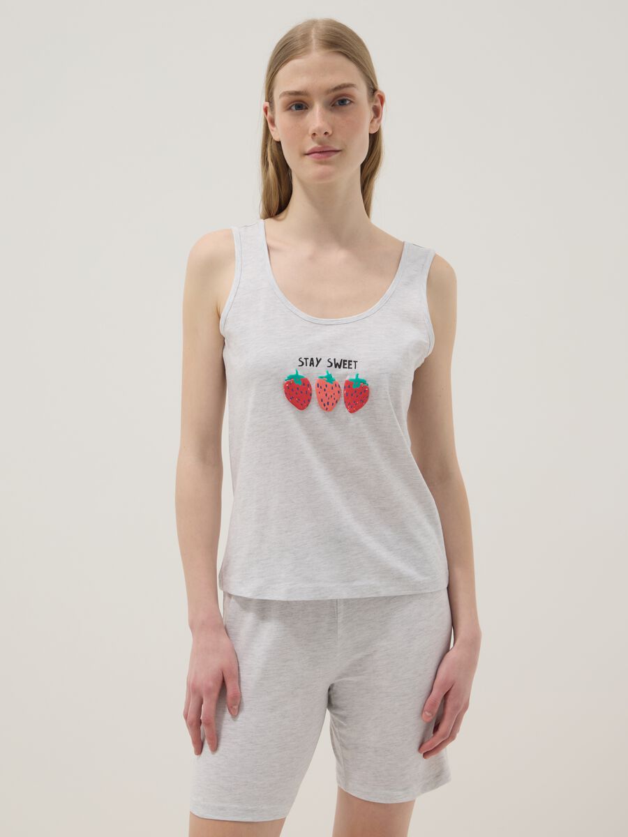 Grey stretch cotton pyjama regular fit with strawberries_1