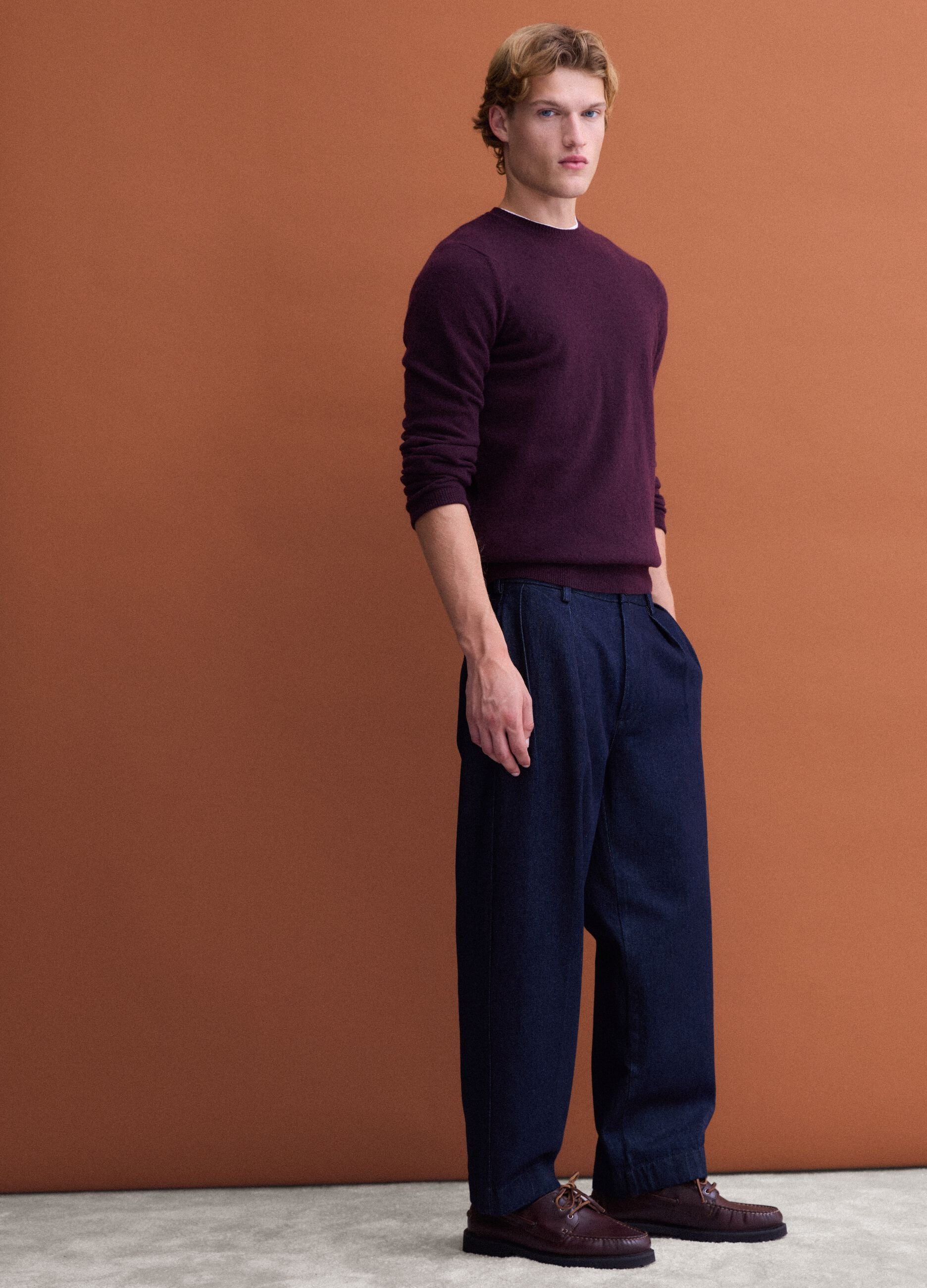 Purple pure wool crew-neck jumper, regular fit