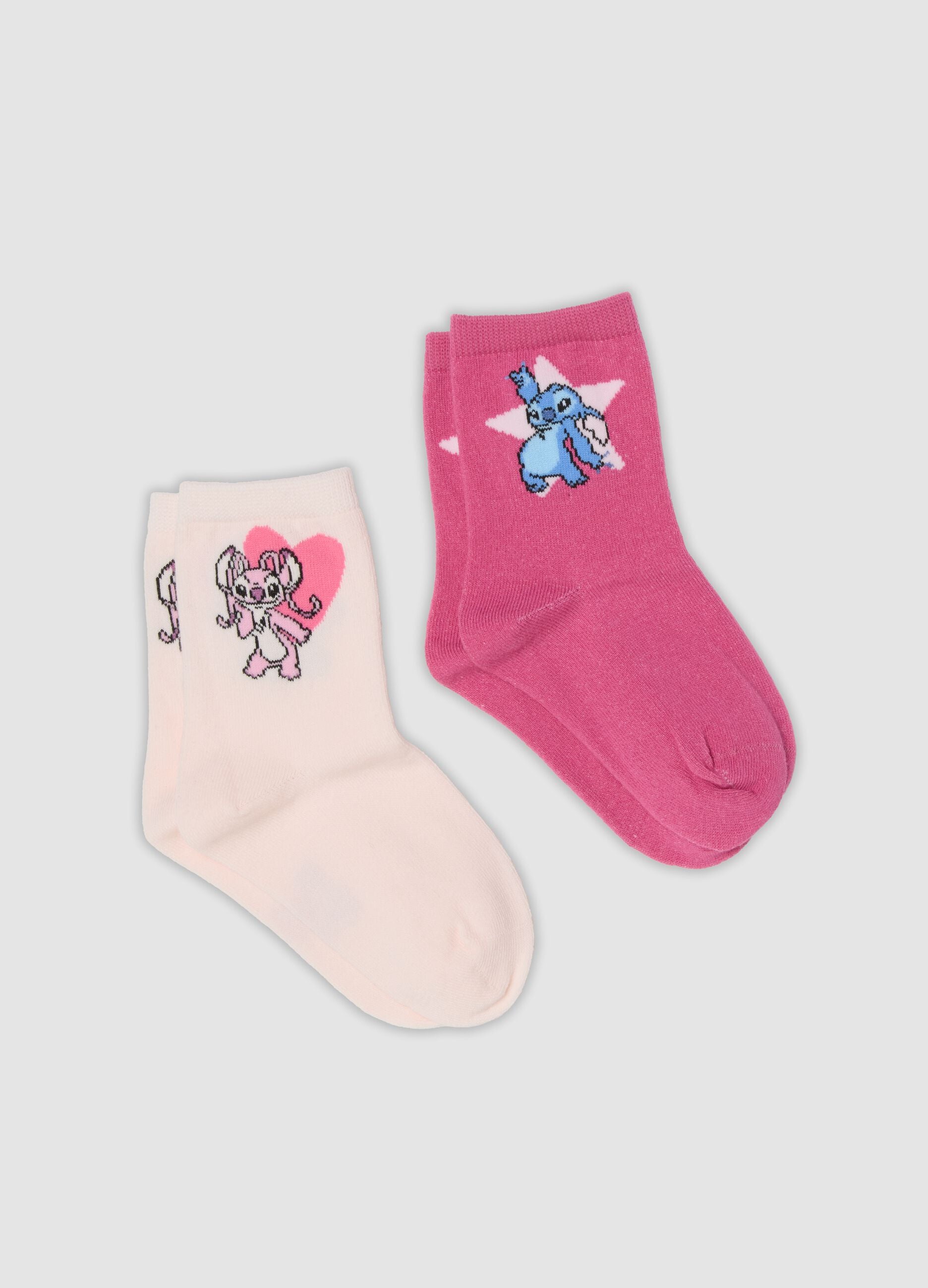 2-pack pink mid-calf socks in stretch organic cotton with Lilo & Stitch print