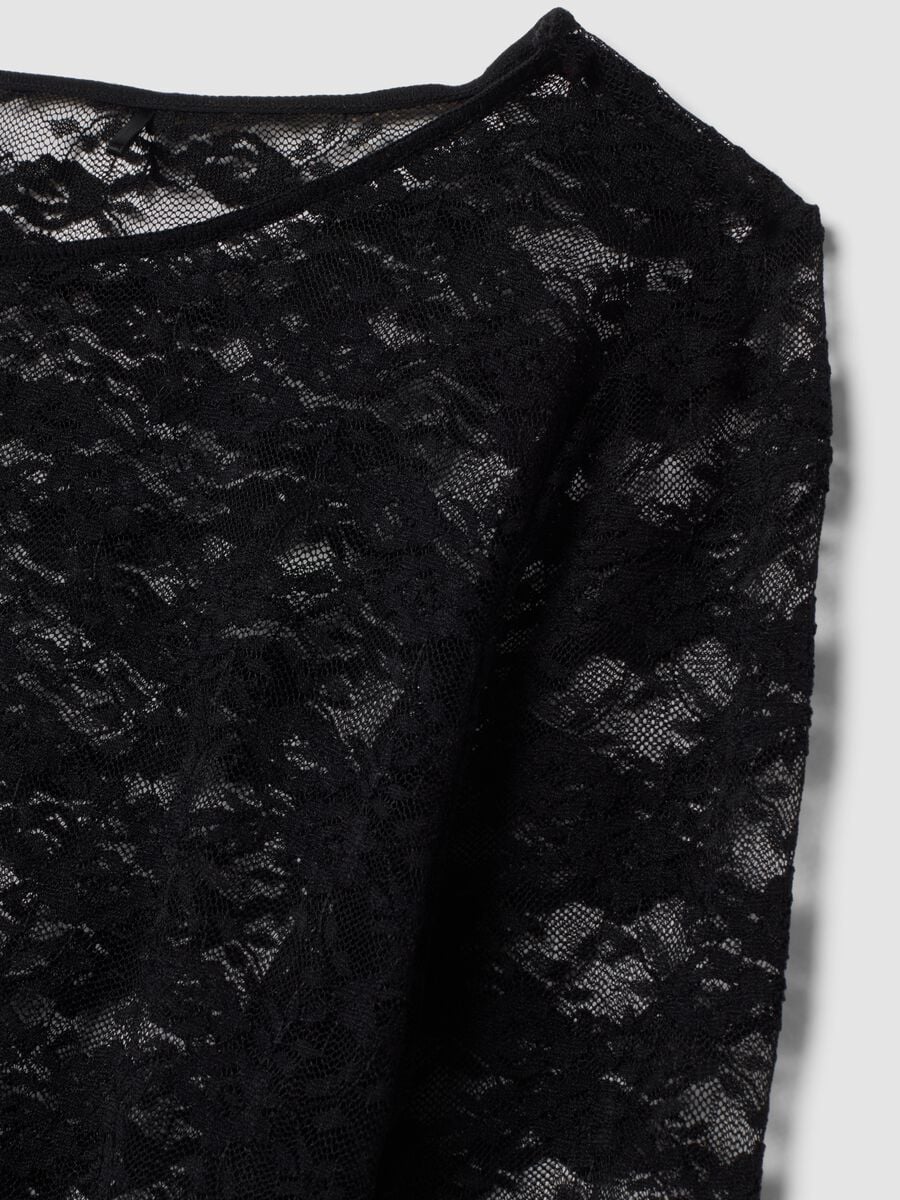 Maglia nera in tessuto elasticizzato con pizzo regular fit_1