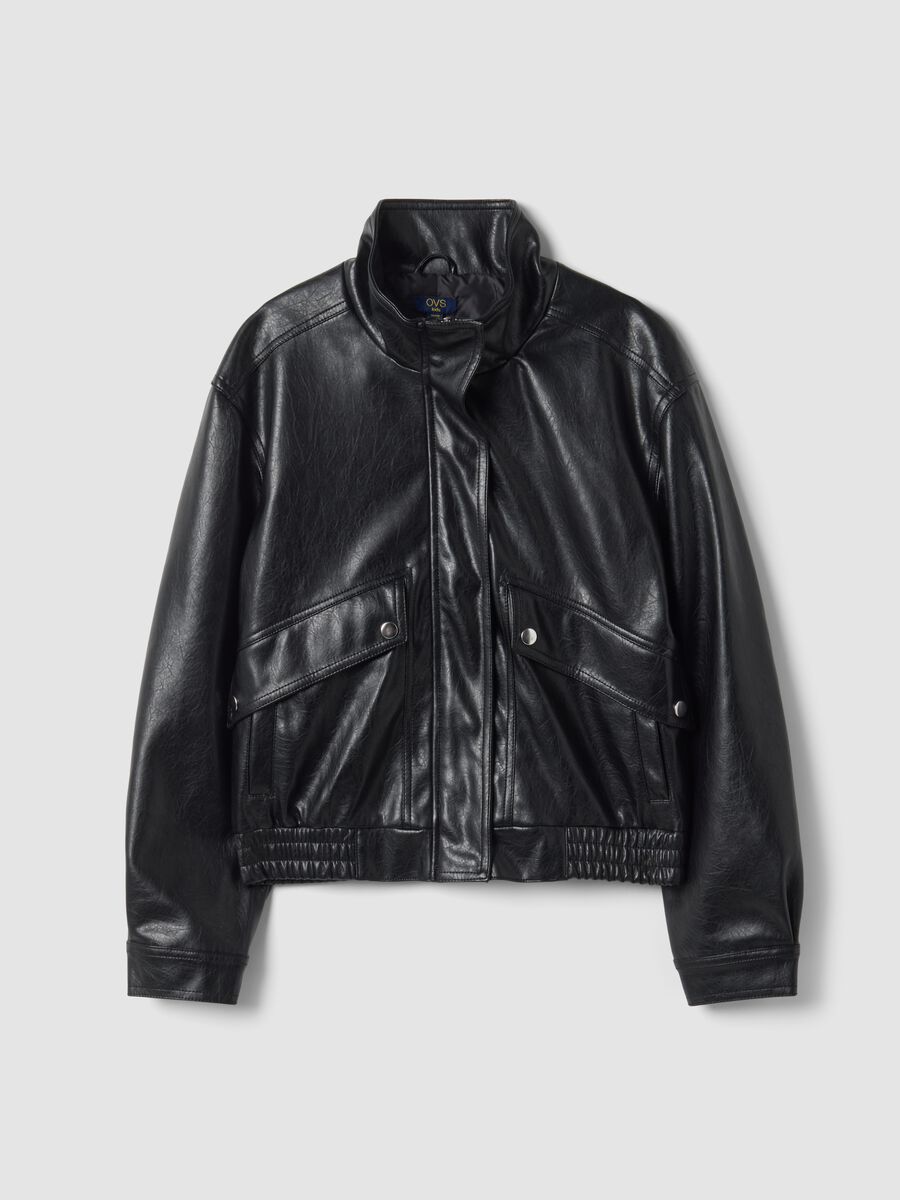 Giacca nera regular fit con zip e collo alto_0