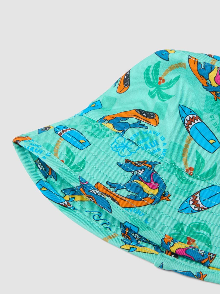 Children's light blue pure cotton hat with prints_2