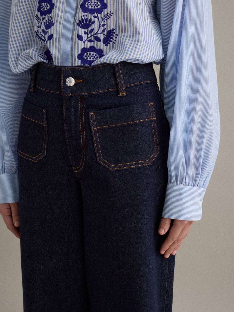 Wide-leg blue denim cotton jeans_3