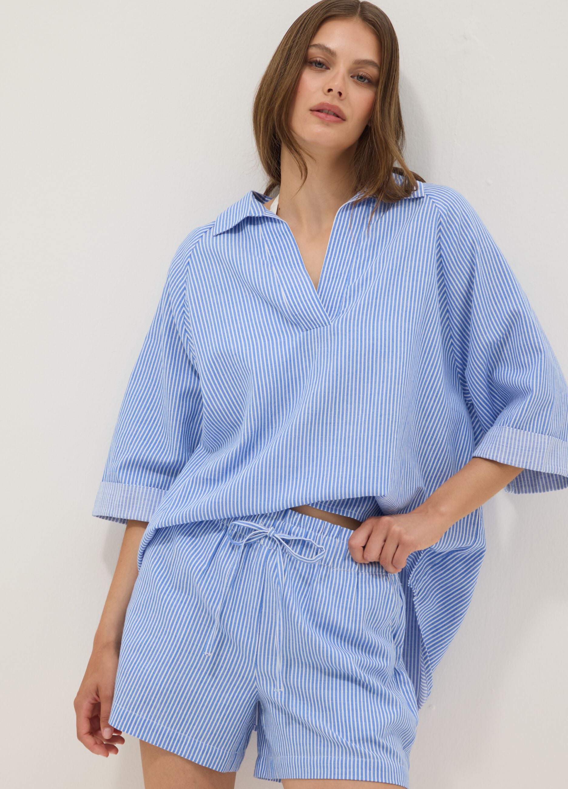 Blue striped pure cotton kaftan