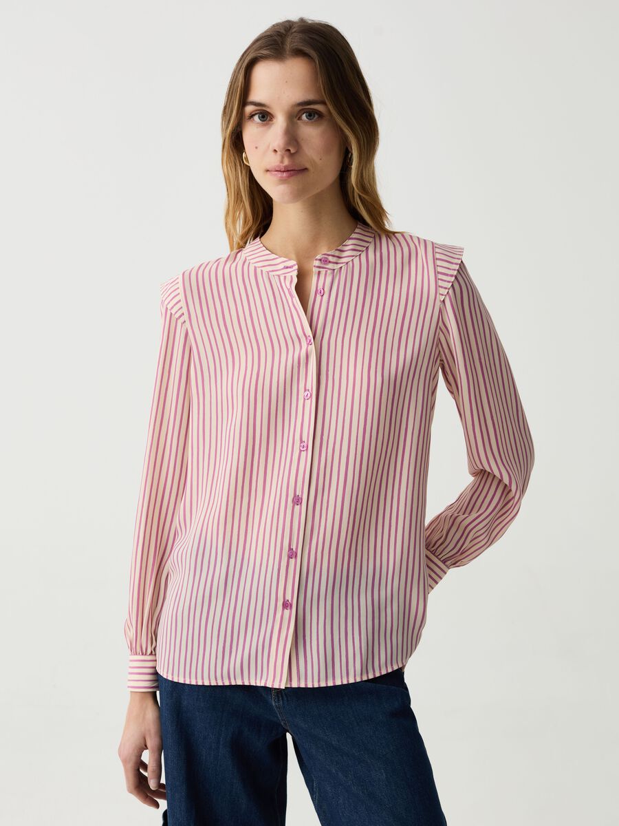 Shirt with puff sleeves with flounce_0