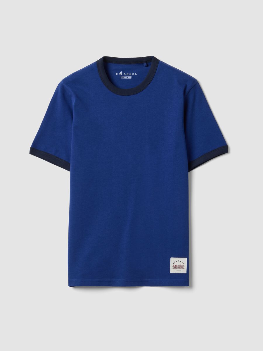 Blue fitted pure cotton T-shirt with contrast trims_3