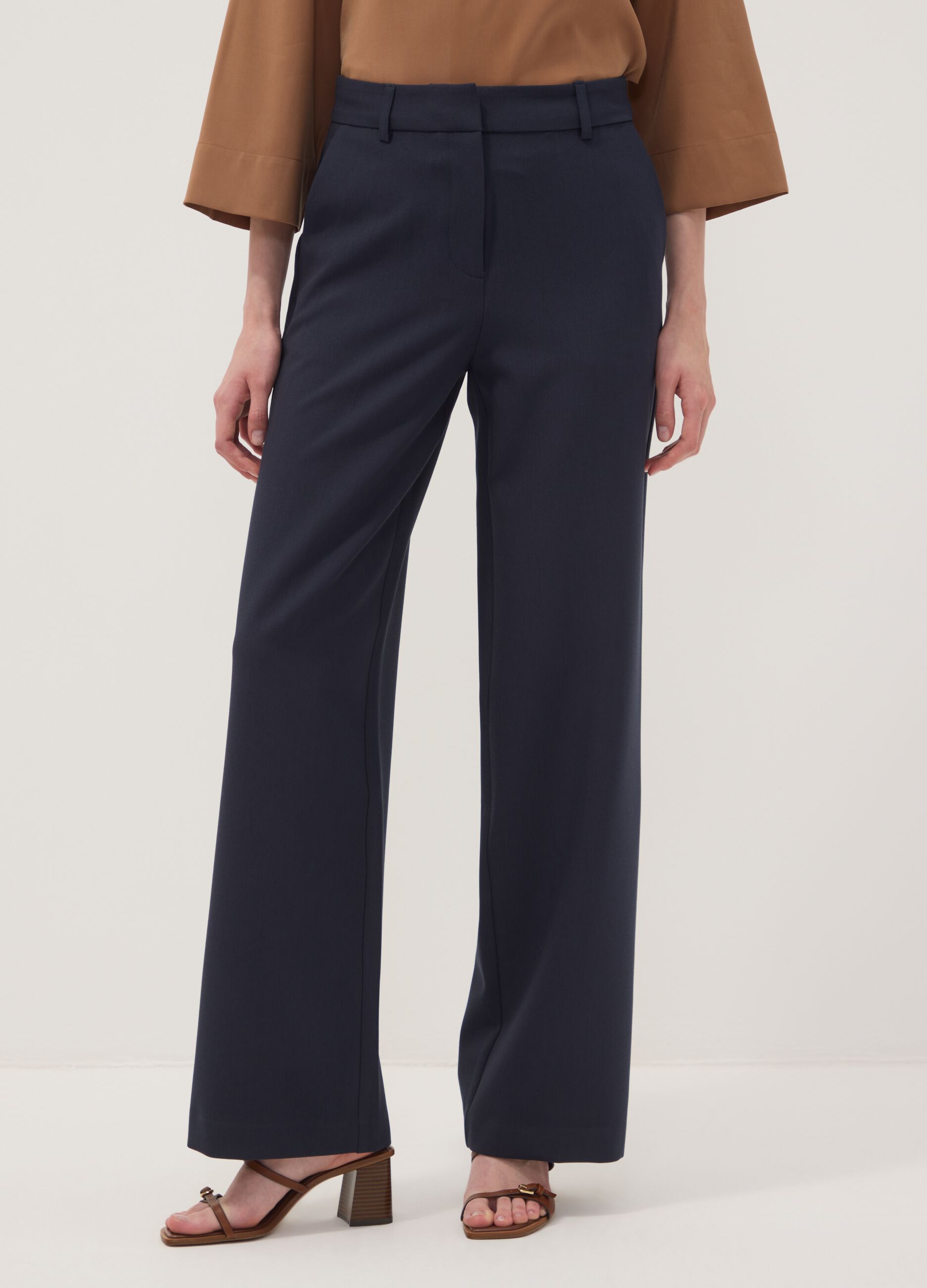 Straight-leg blue stretch viscose trousers