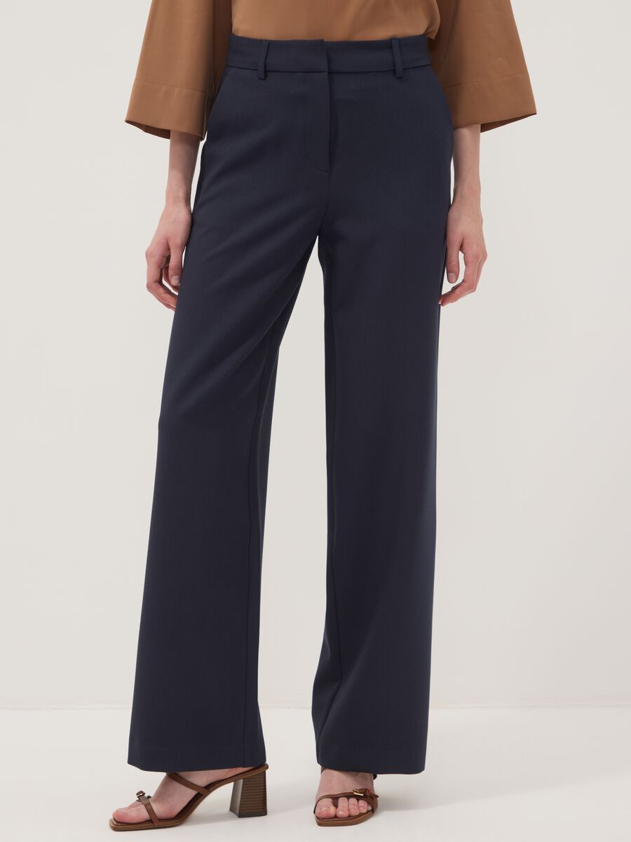 Straight-leg blue stretch viscose trousers_1