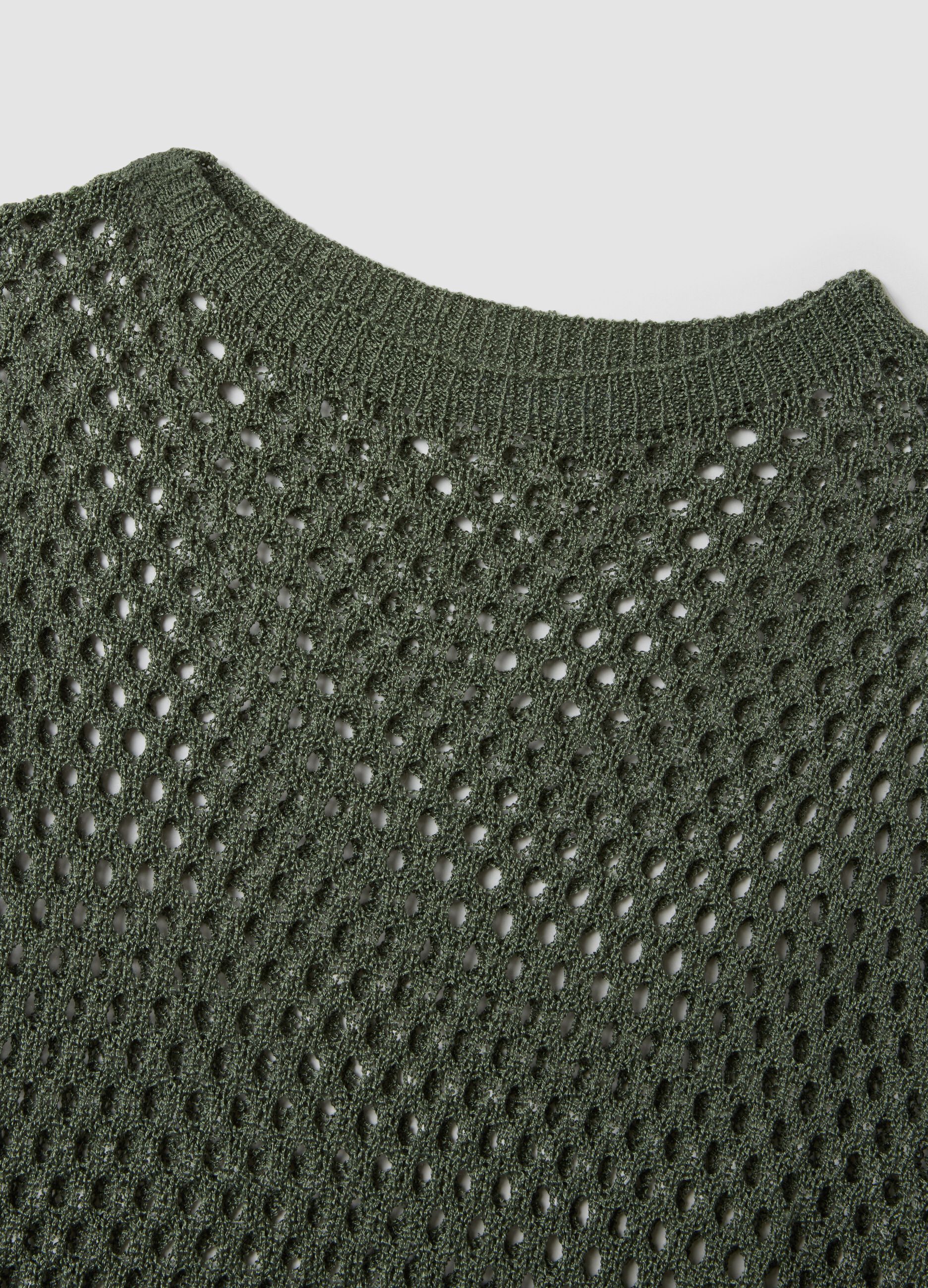 Green open-knit mesh top