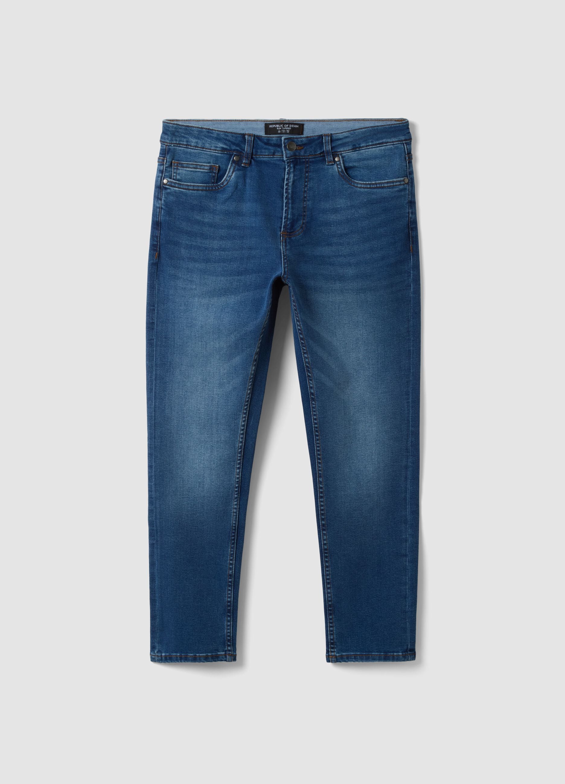 Blue stretch cotton slim tapered jeans