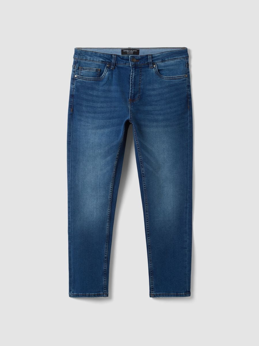 Blue stretch cotton slim tapered jeans_0