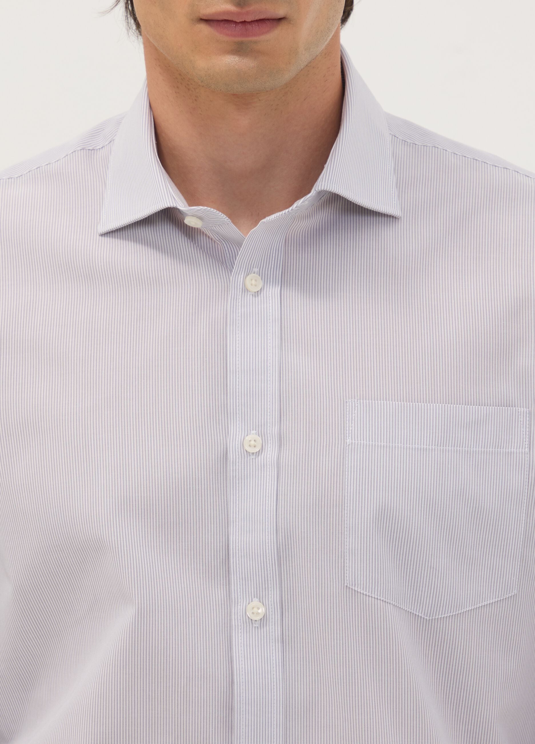 Camicia grigia in misto cotone a righe sottili easy iron regular fit