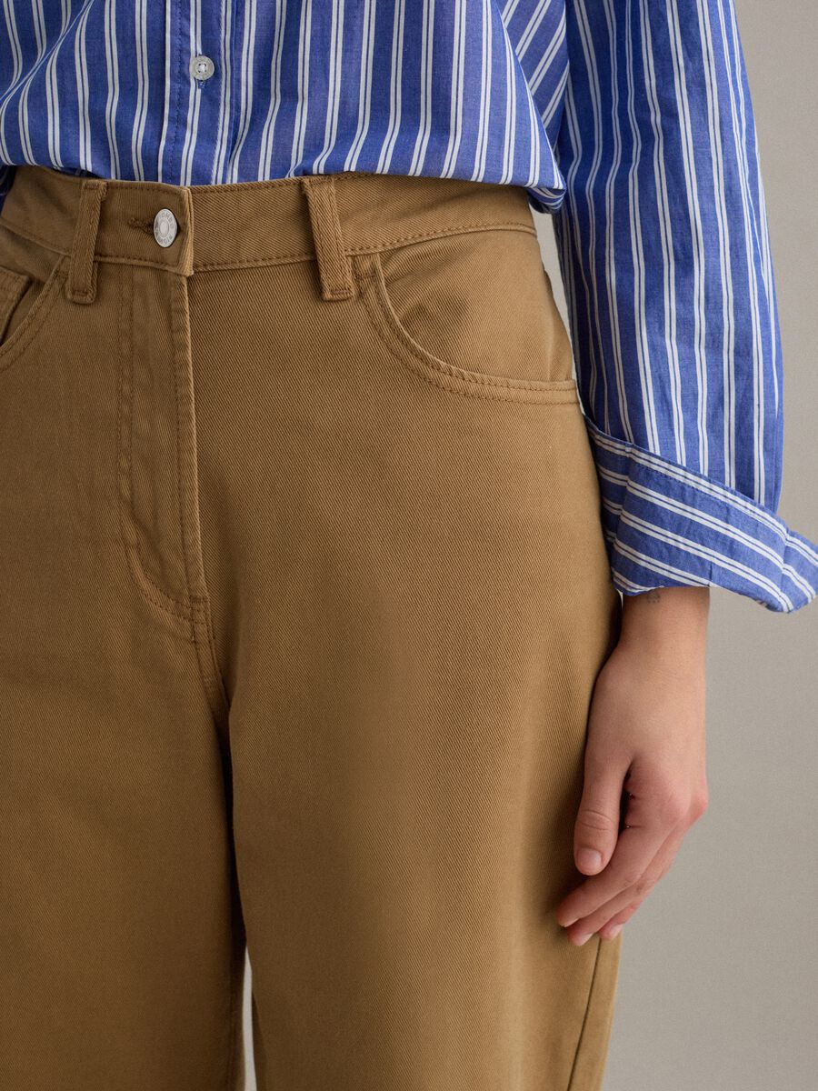 Straight Brown Stretch Cotton Chino Trousers_3