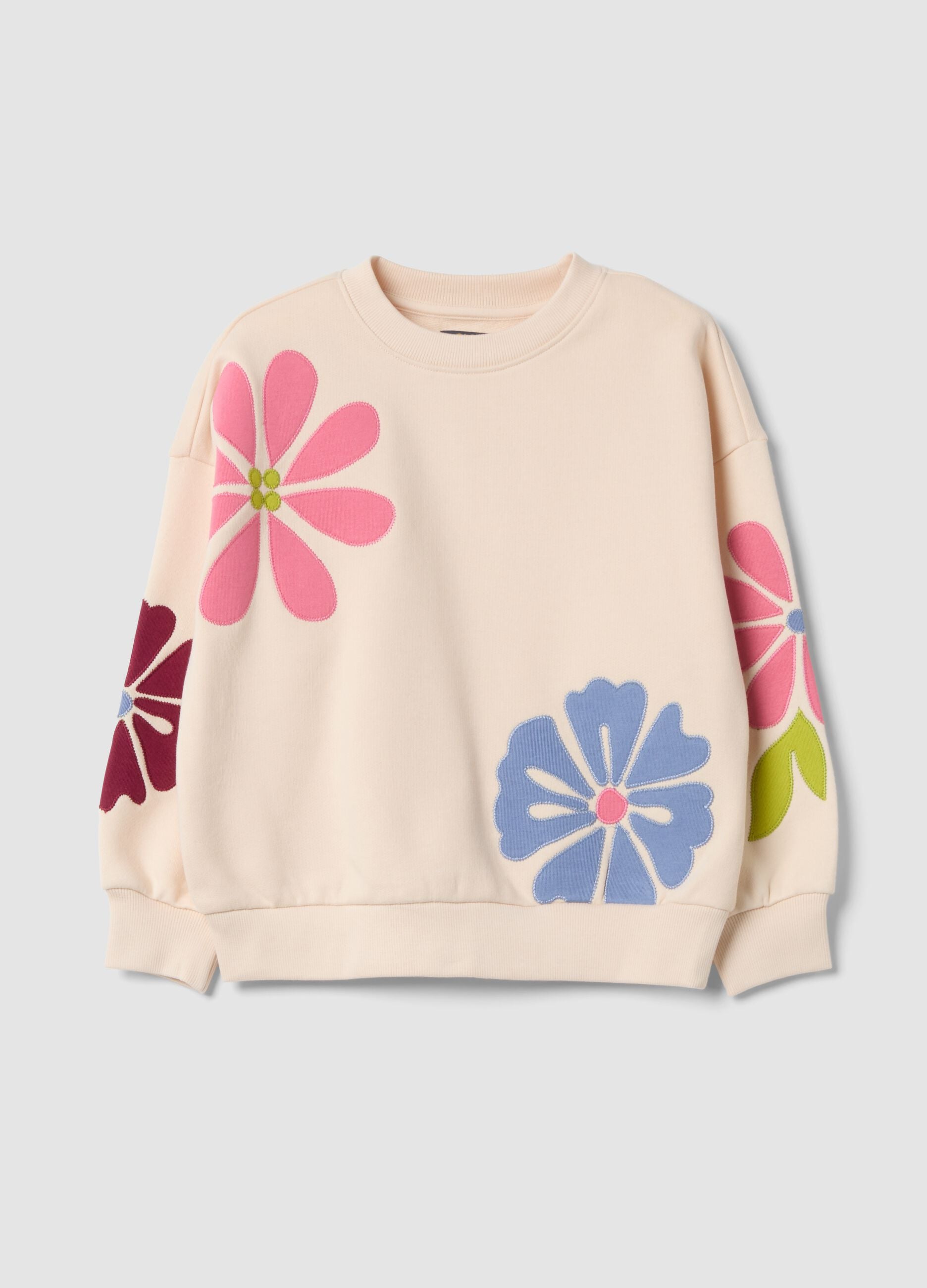 Felpa rosa in misto cotone con girocollo e stampa floreale