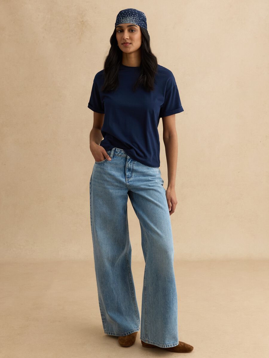 T-shirt blu a maniche corte in cotone e modal elasticizzato_2