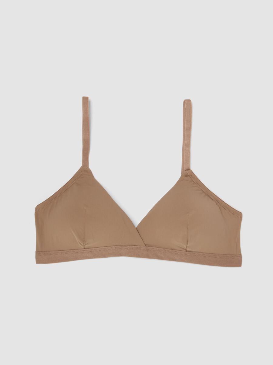 Brown triangle bra with removable padding in stretch fabric_4