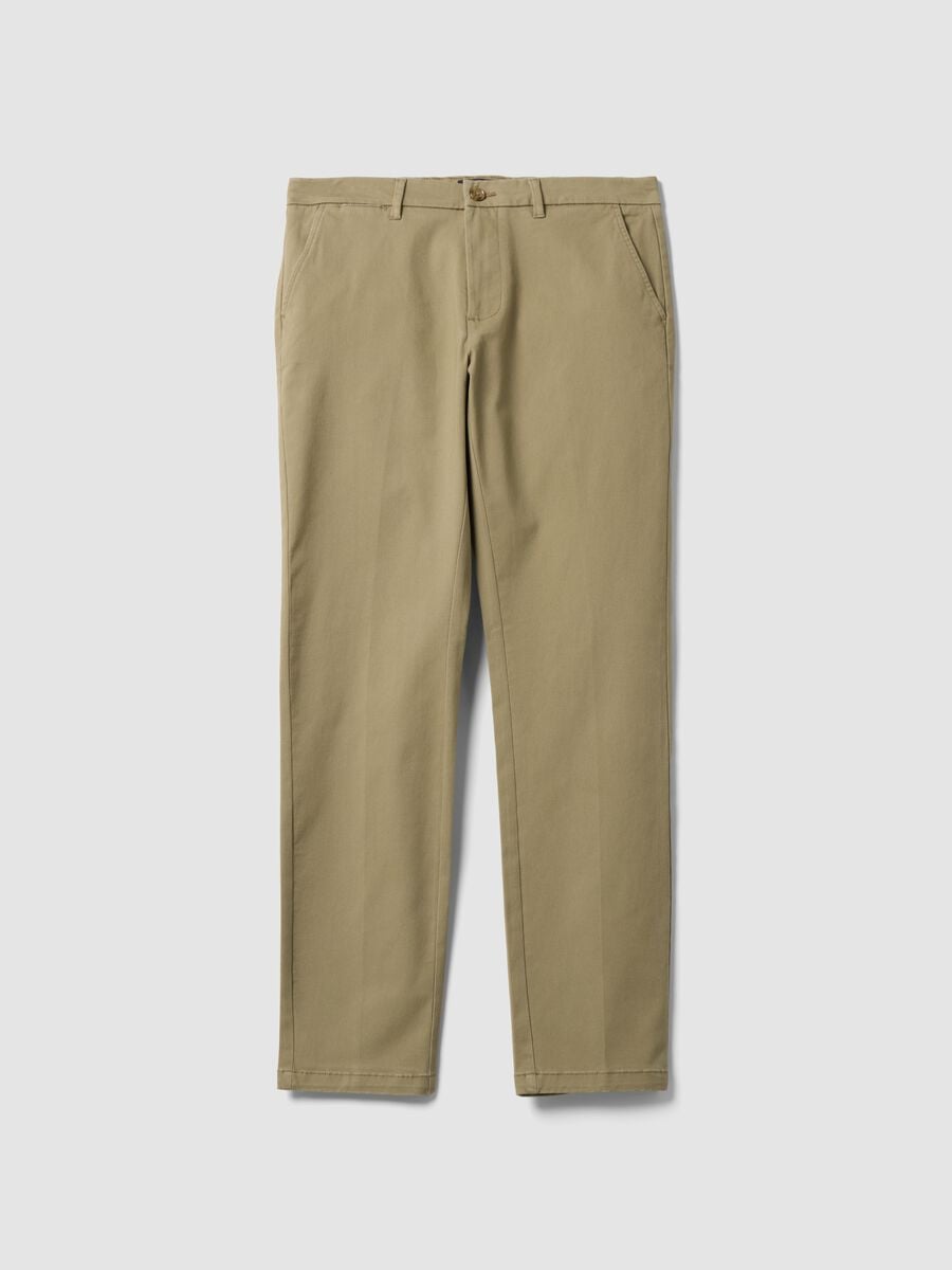 Beige Slim-Fit Chinohose aus Stretch-Baumwolltwill_0
