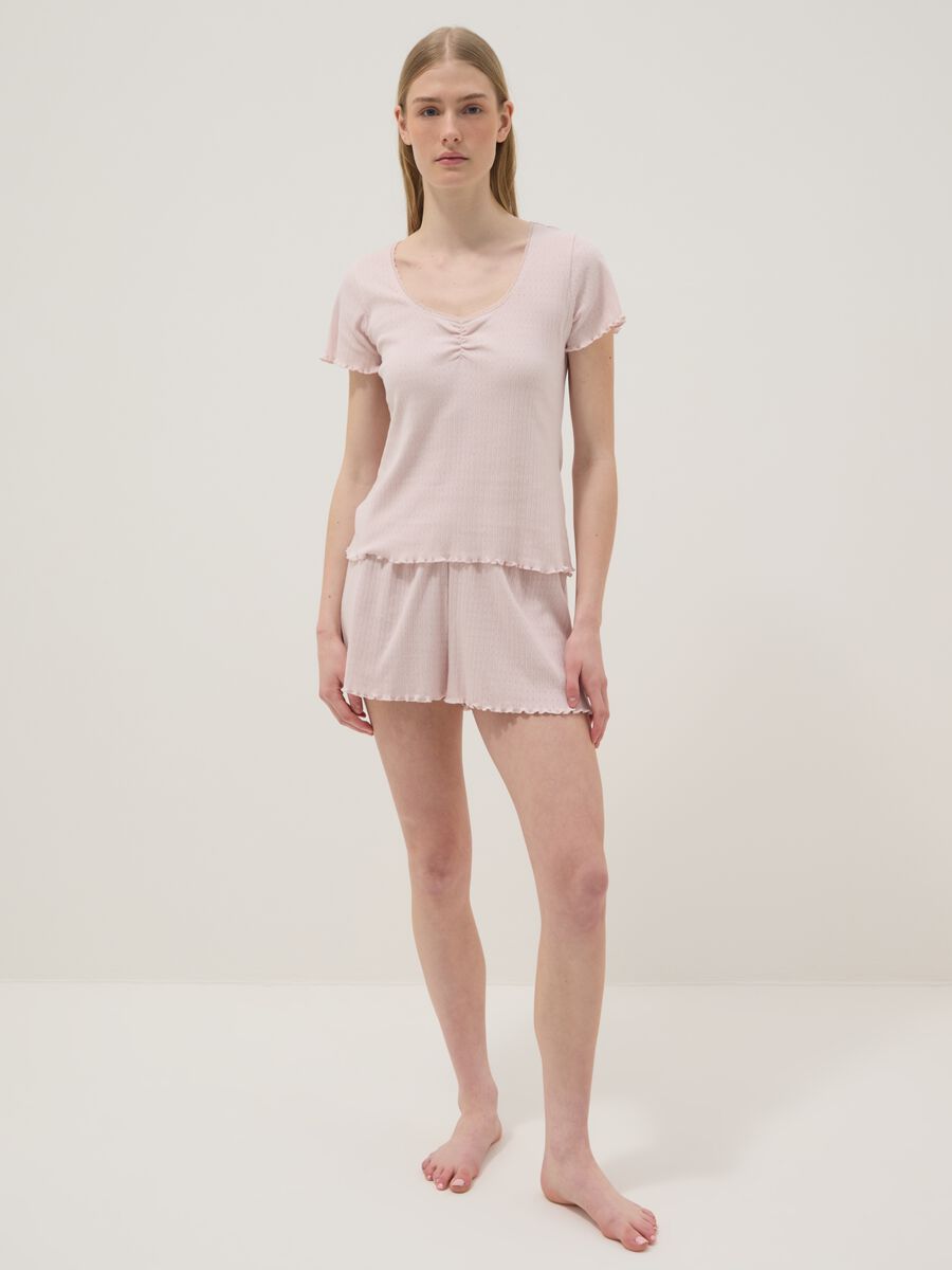 Pink pure cotton pyjama regular fit with ruched details_0