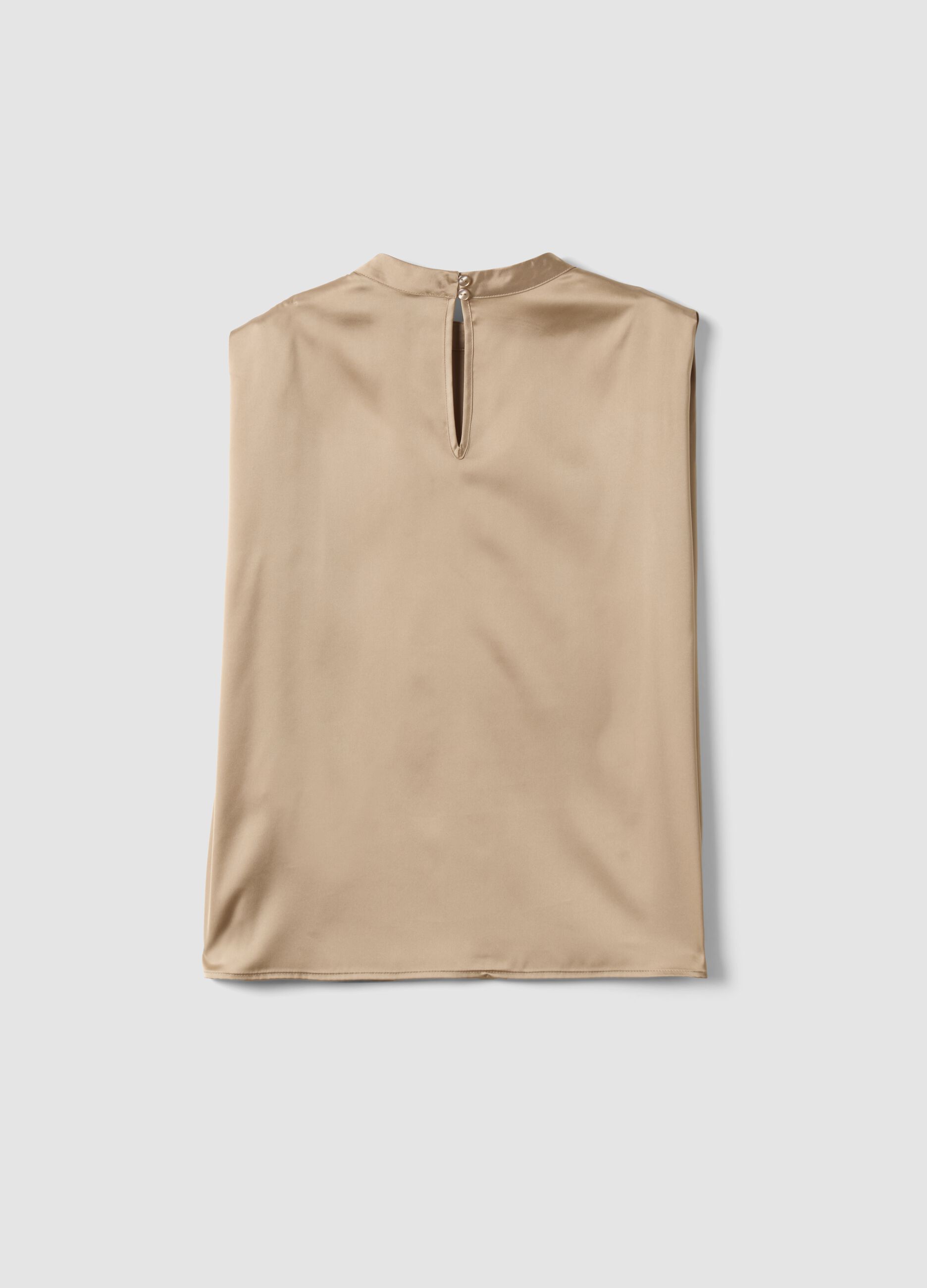 Beige stretch fabric high-neck top