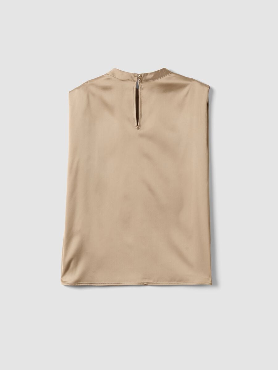 Beige stretch fabric high-neck top_6