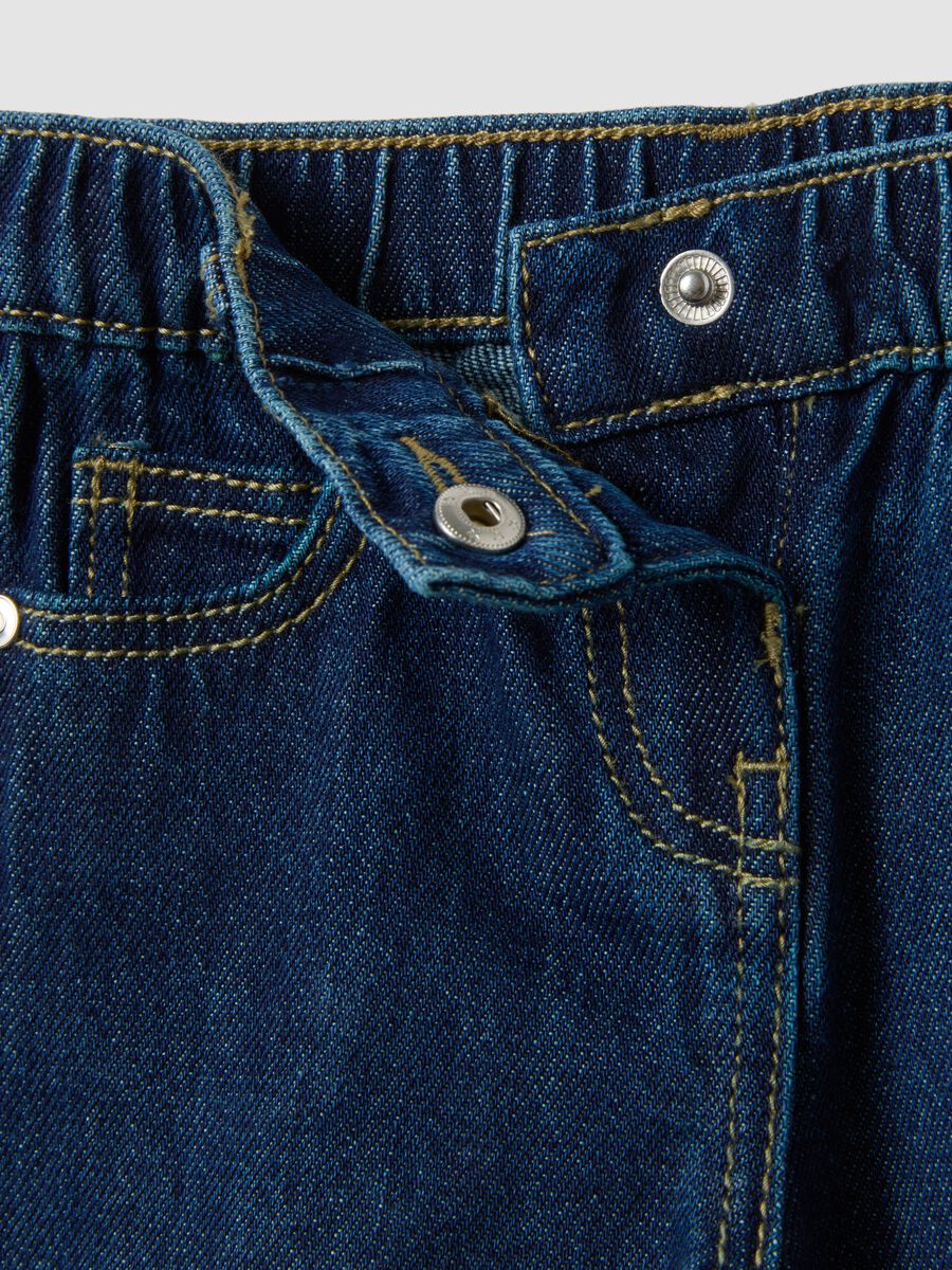Blue denim wide-leg trousers in cotton and viscose blend for baby girl_2