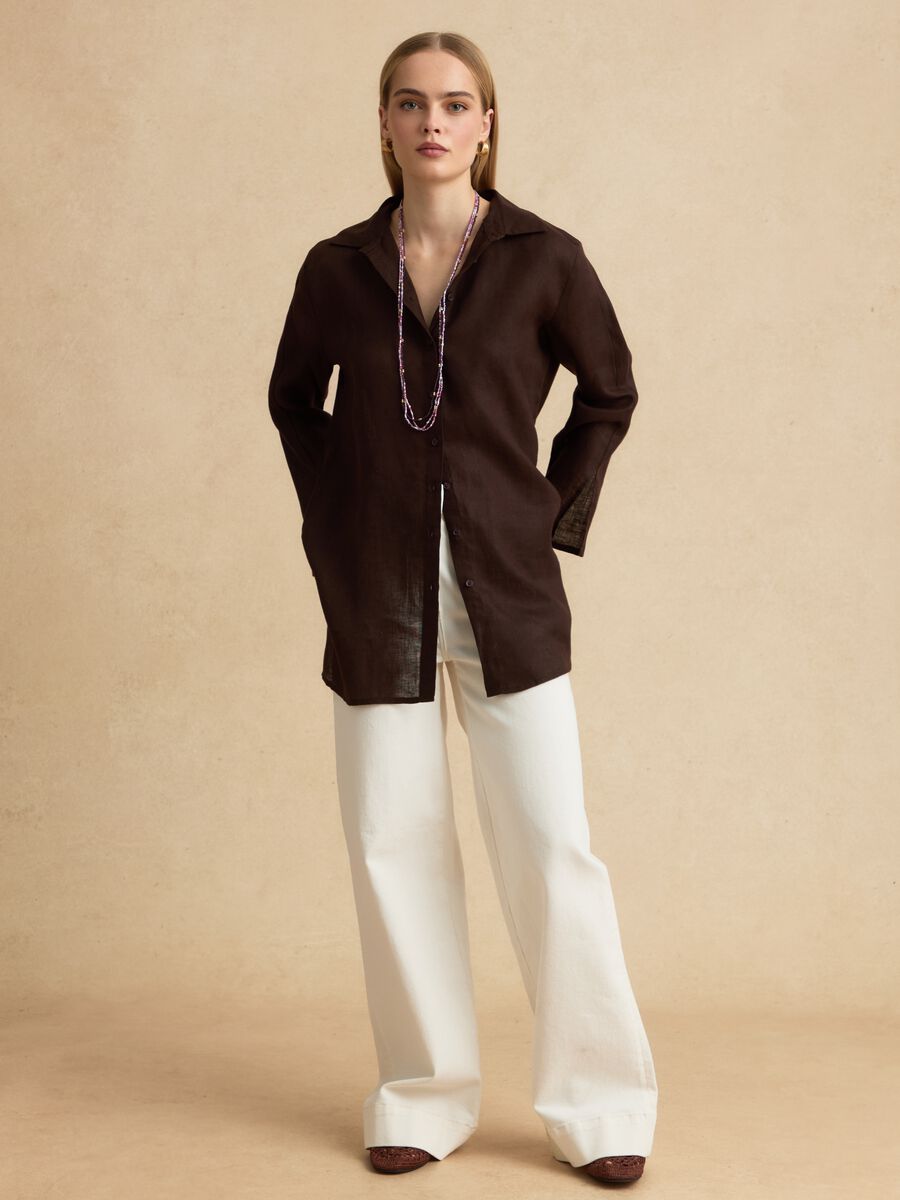 Brown pure linen oversized shirt_1