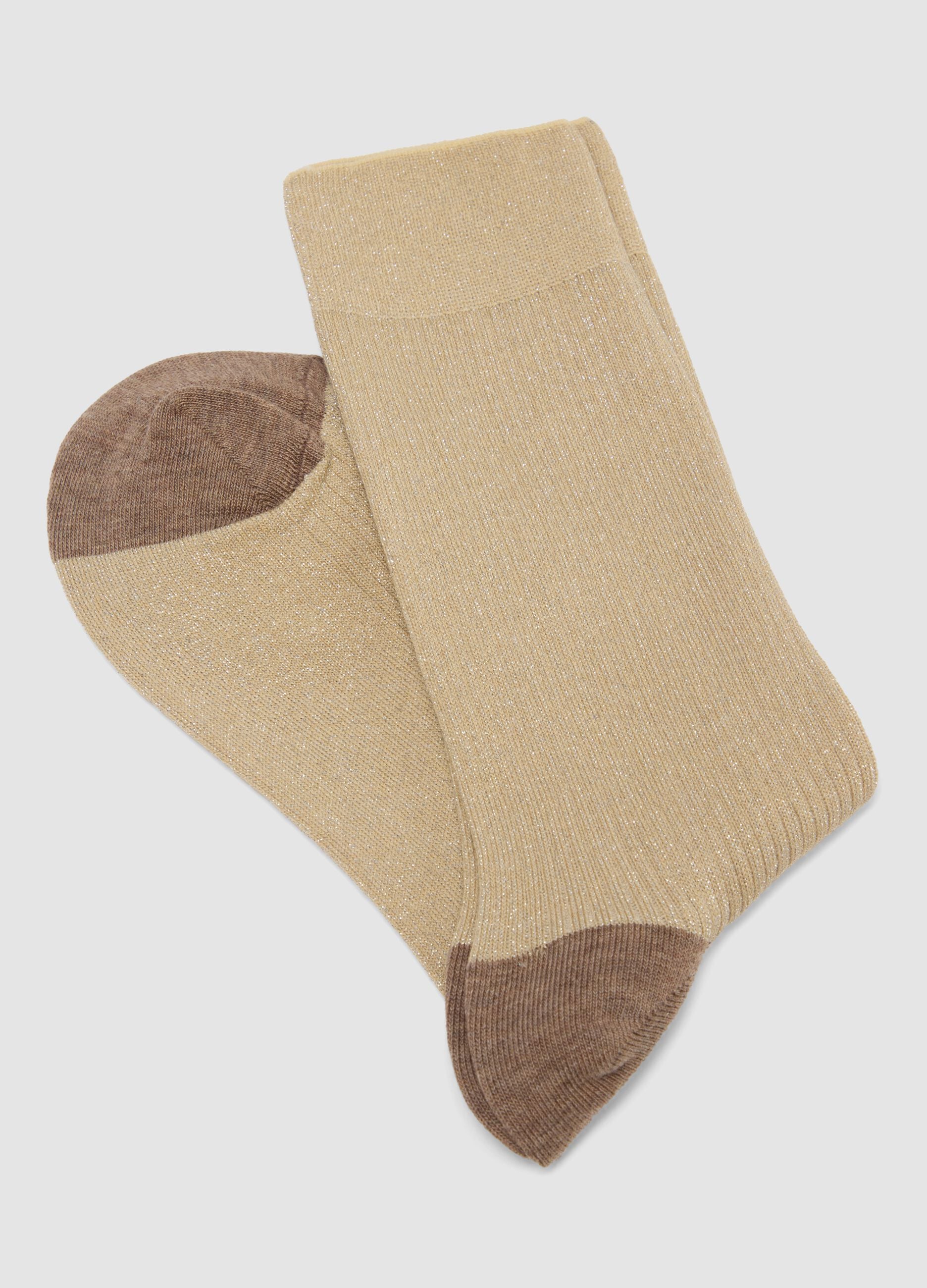 Beige stretch cotton socks with glitter
