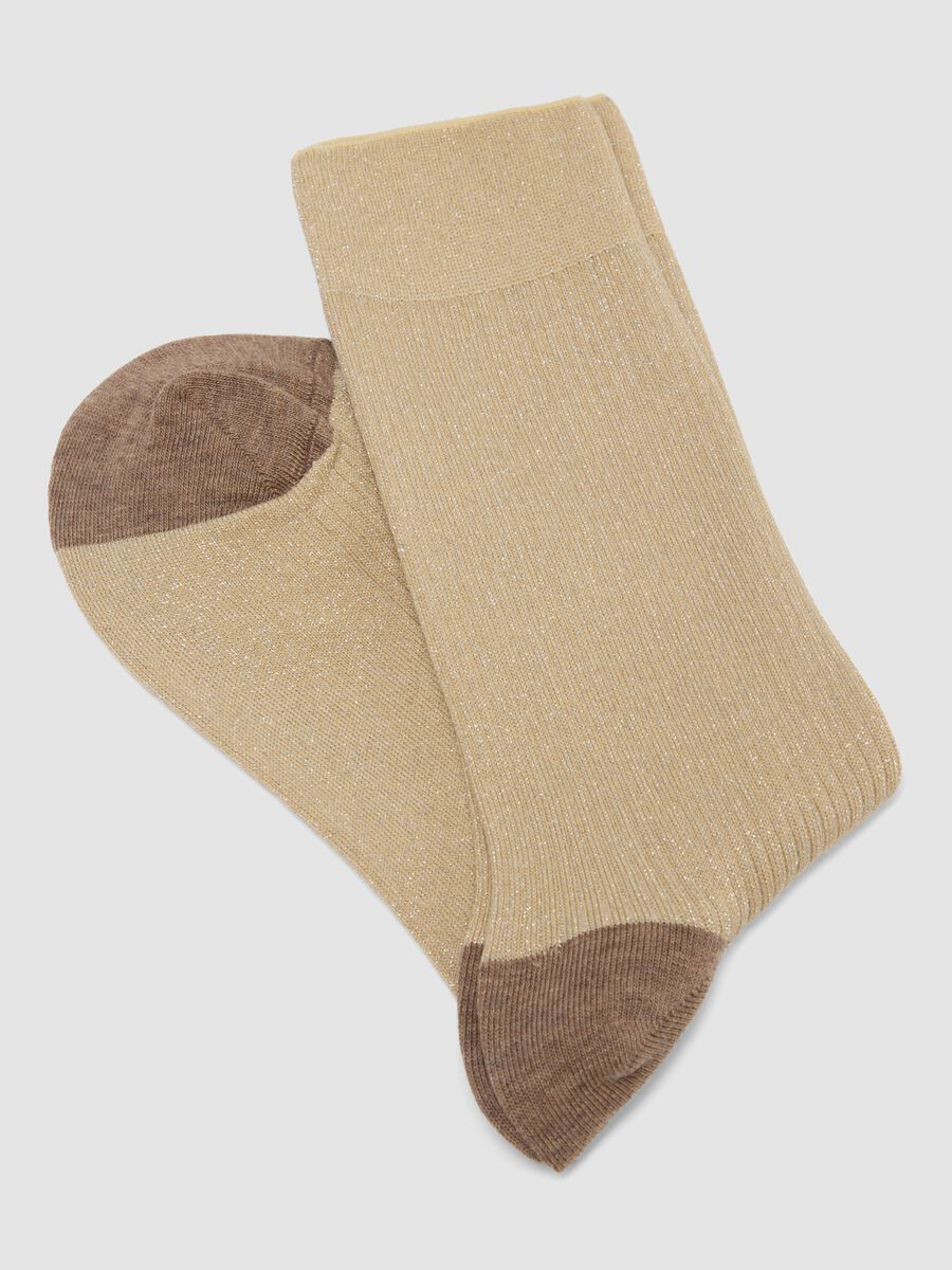 Beige stretch cotton socks with glitter_1