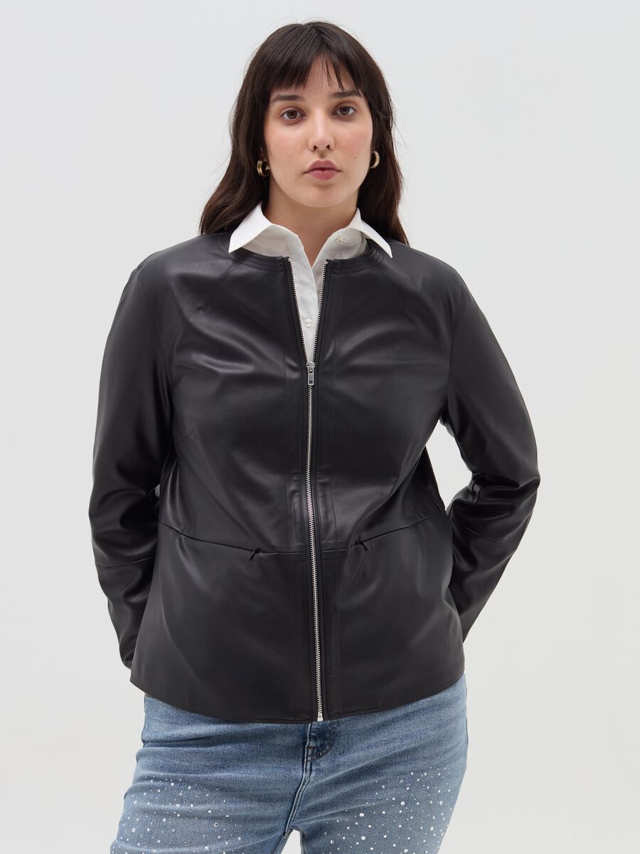 Curvy biker jacket with zip_0