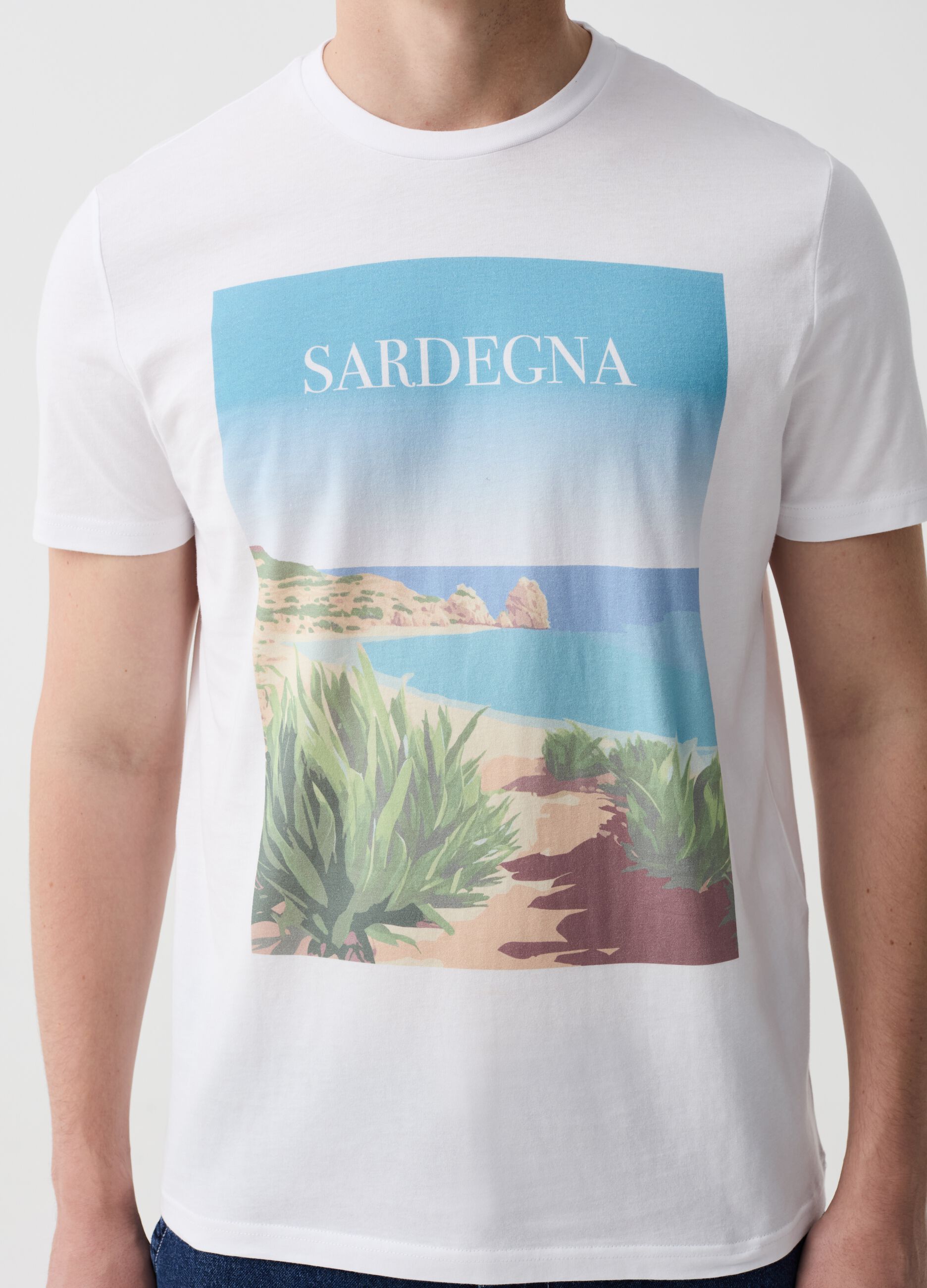 Cotton T-shirt with Sardinia print