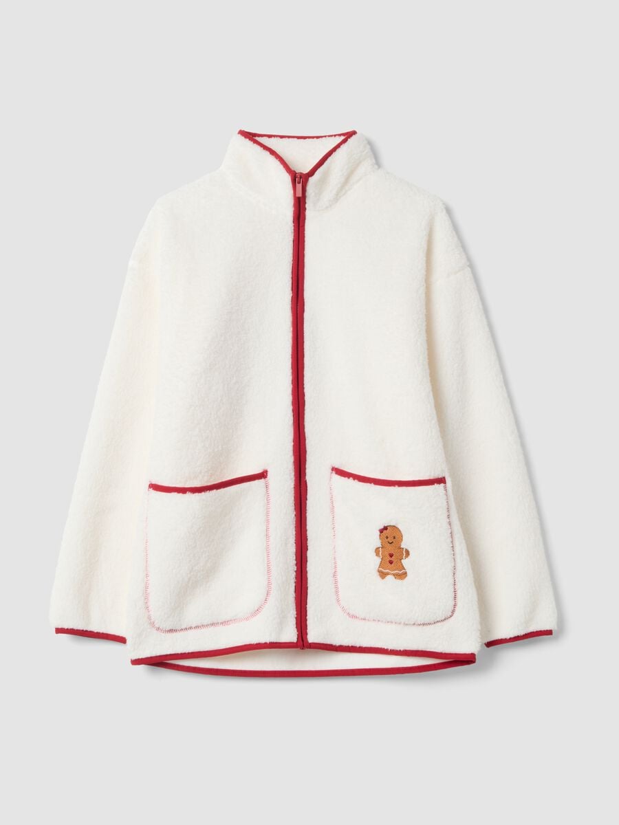 Vestaglia sherpa bianca con zip e due tasche_0