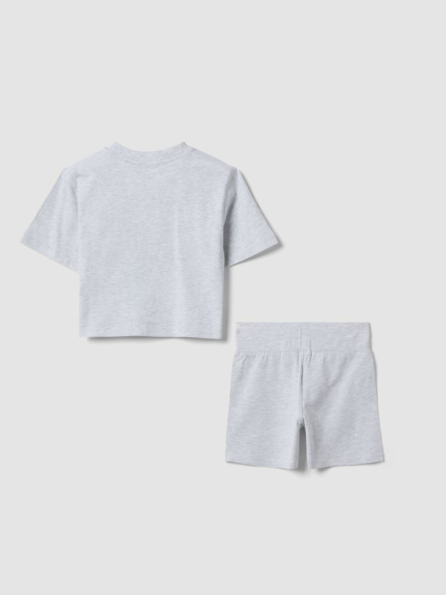 Grey cotton-blend set with T-shirt and shorts_4