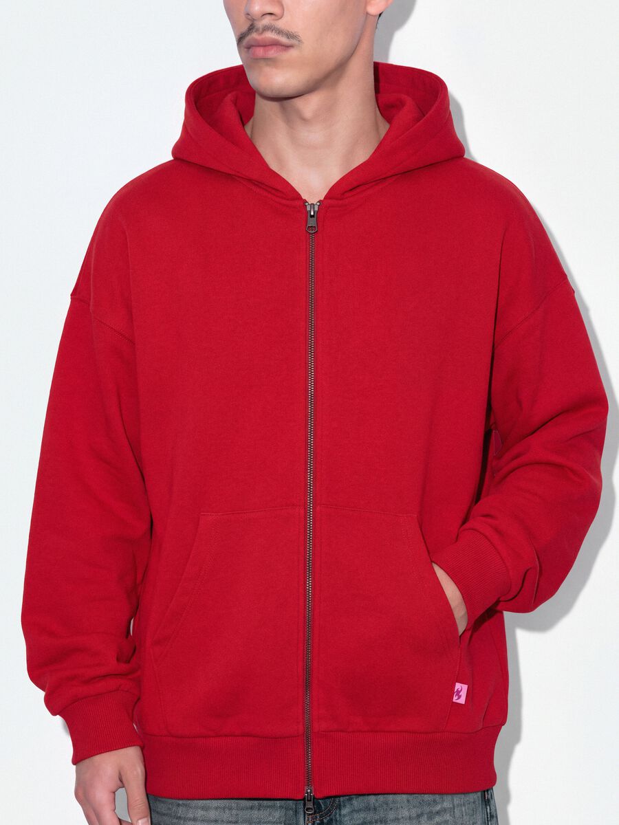 Red 100% cotton oversized crew-neck sweatshirt_3