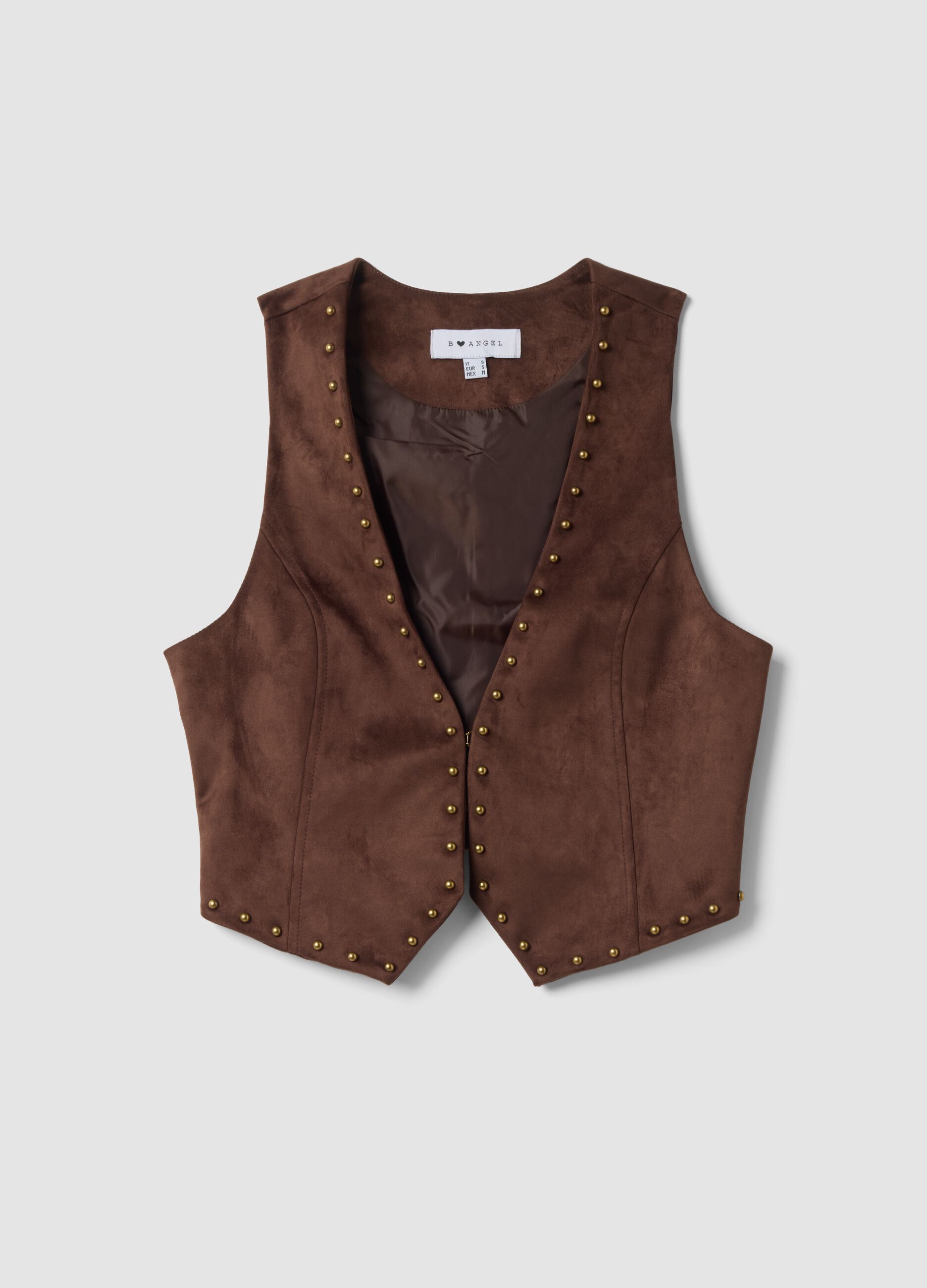 Brown stretch studded waistcoat, regular fit